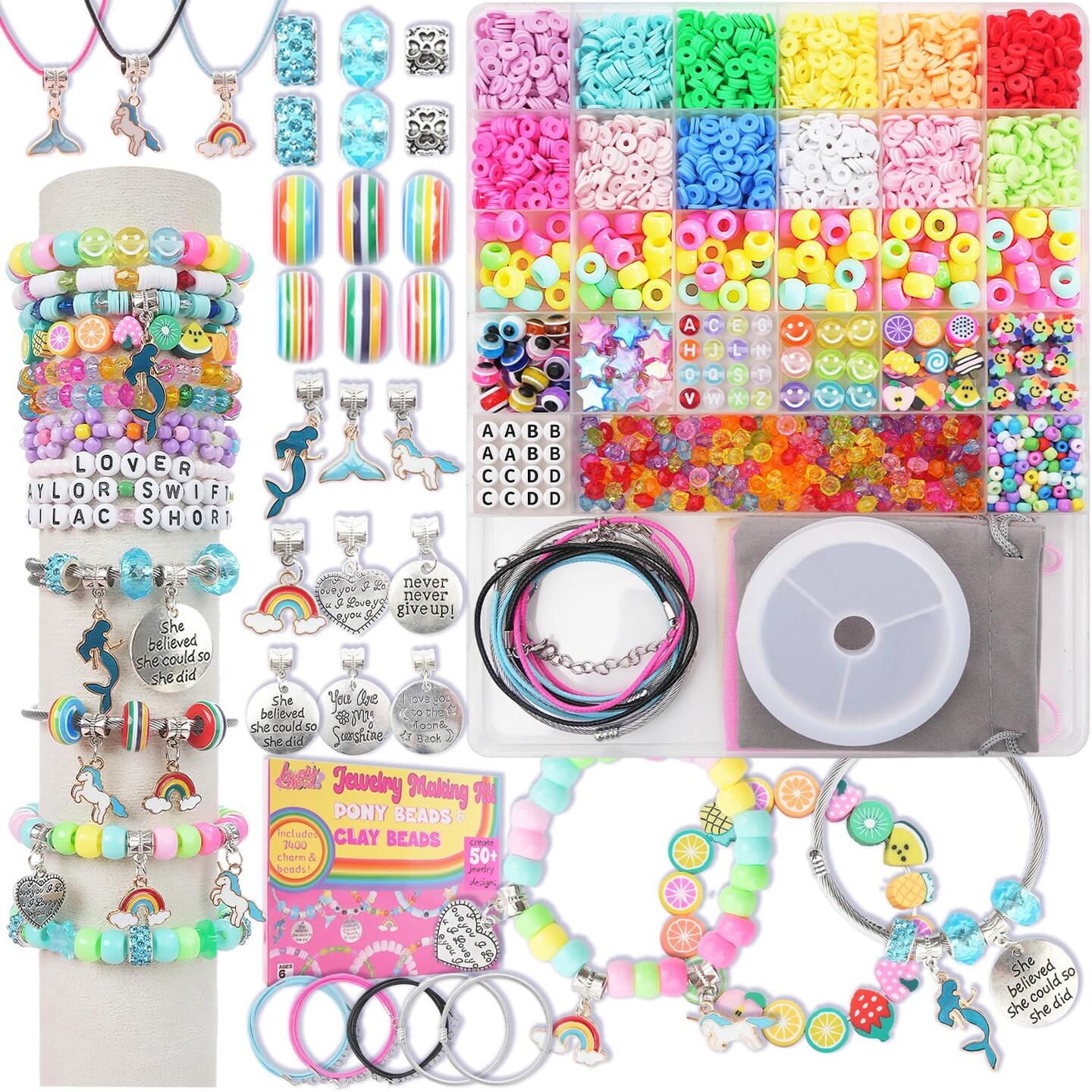 Bracelet Making Kit 3400 Pcs Beads (Girls’ Gift Set) 7.48 x 9.06 x 0.67 inches