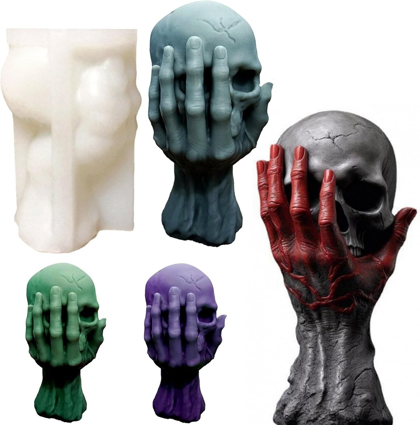 3D Skull & Ghost Hand Silicone Candle Molds – Epoxy Resin, Soap, and Candle Making Mold for Halloween, Aromatherapy, DIY Crafts