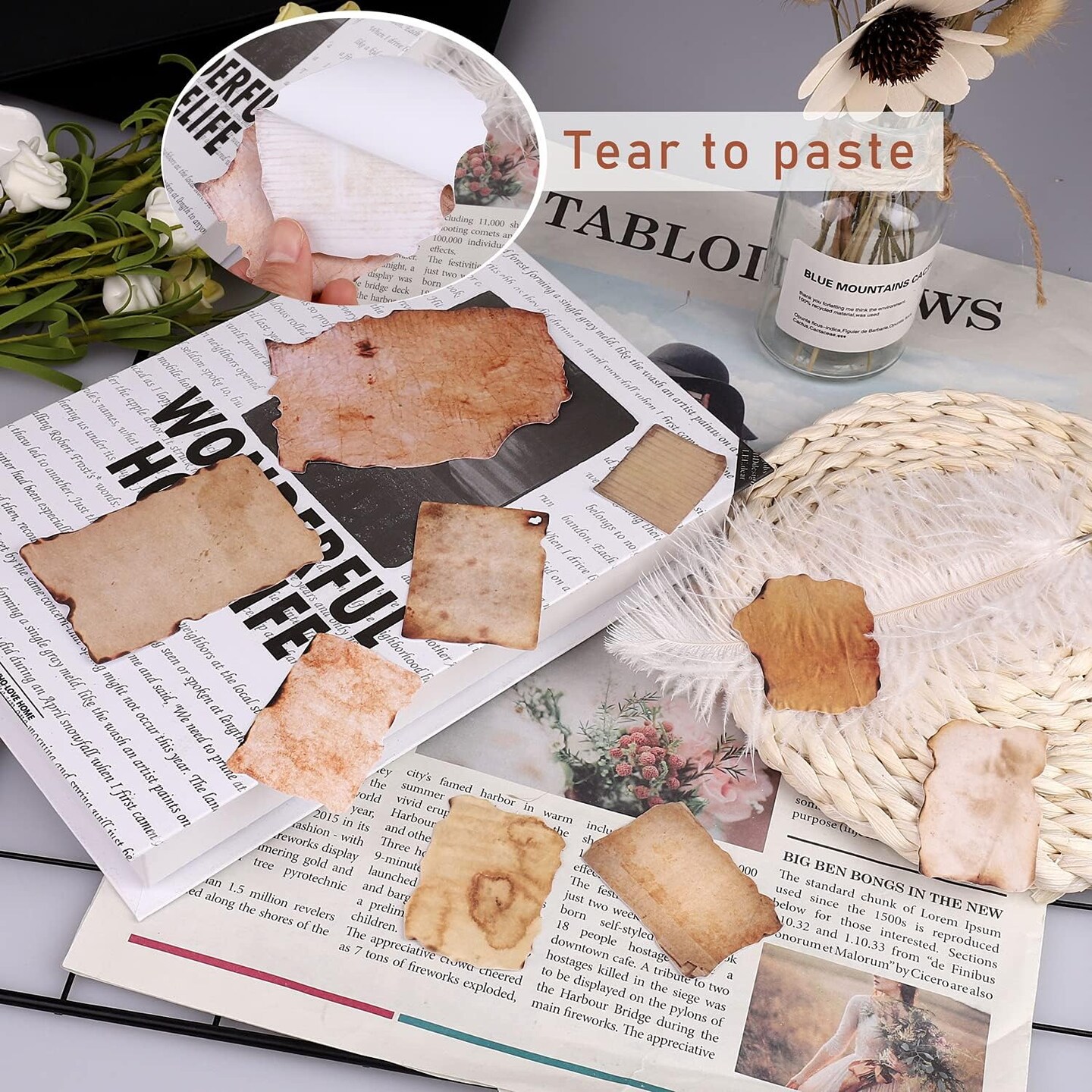 90 Pcs Vintage Scrapbook Paper Stickers (Brown) 7 x 3.5 inches