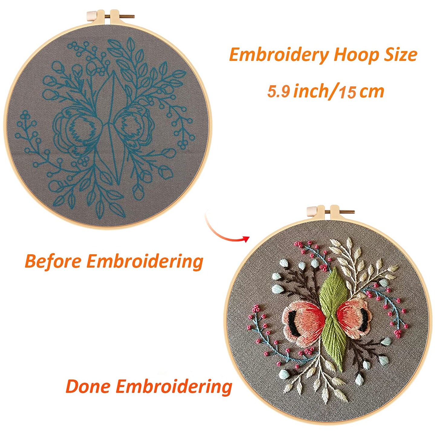 Louise Maelys Embroidery Starter Kit Full Range of Stamped Cross Stitch Kits for Beginner Including Cloth with Pattern,Embroidery Hoop,Color Threads