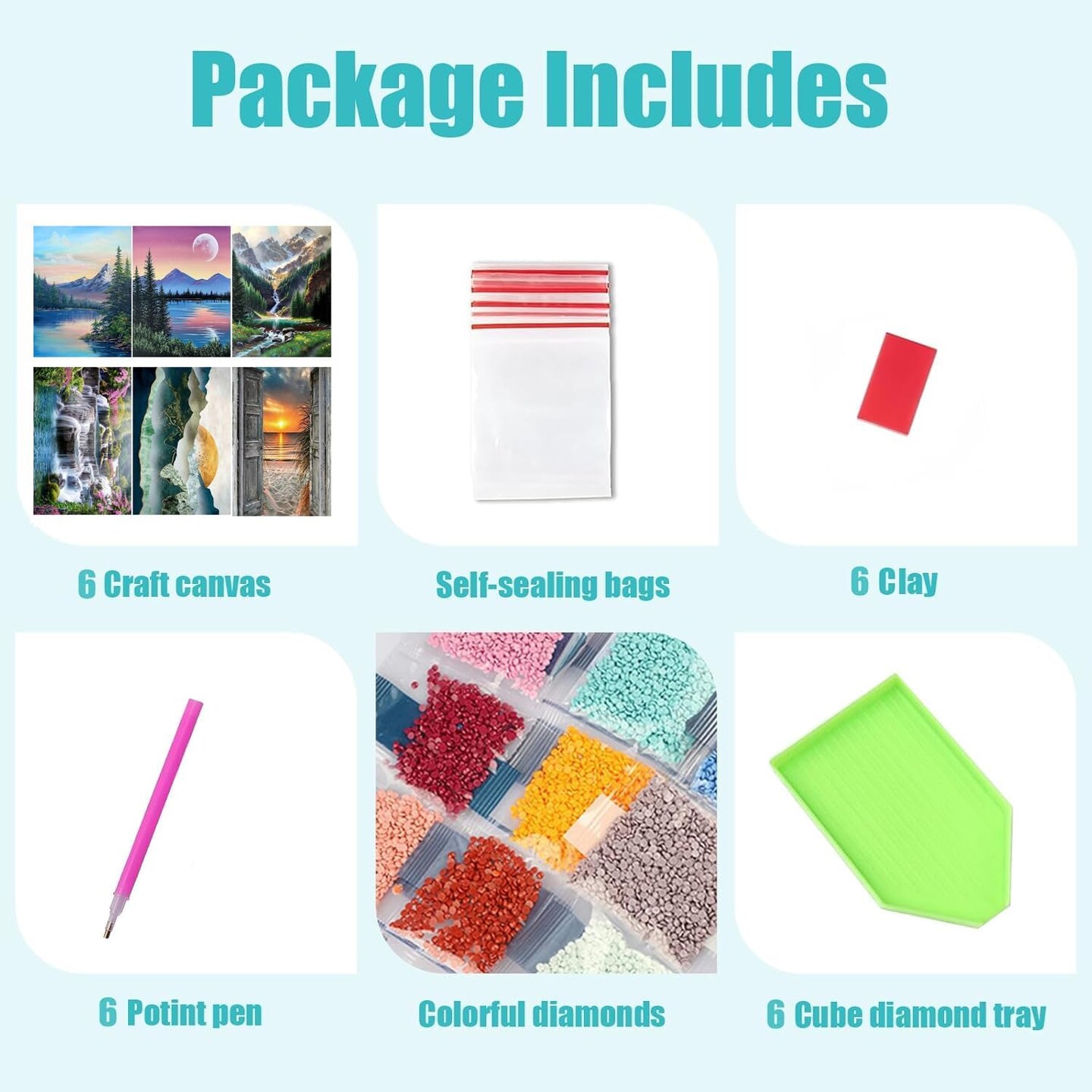 6 Pack Diamond Painting for Adults 5D Diamond Painting Kit