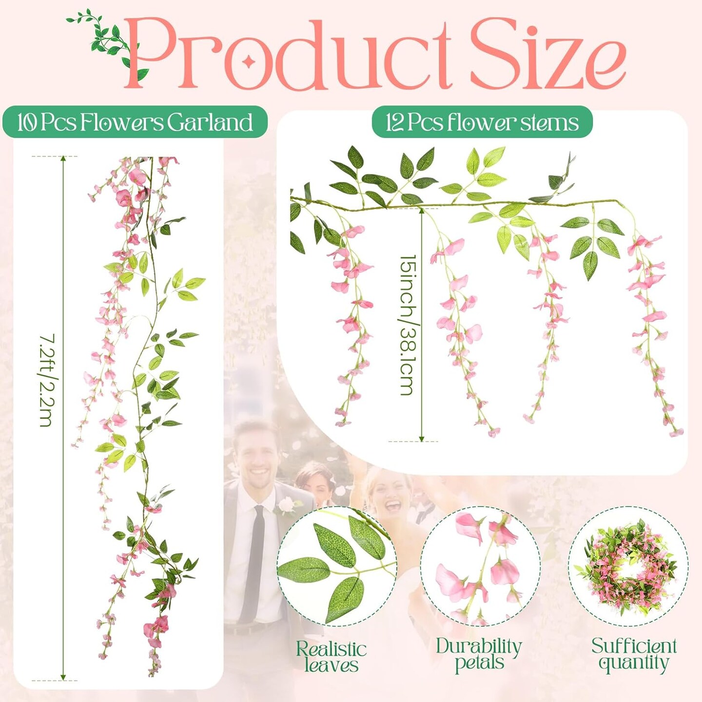 10 Pcs 7.2 ft Artificial Flowers Silk Wisteria Garland