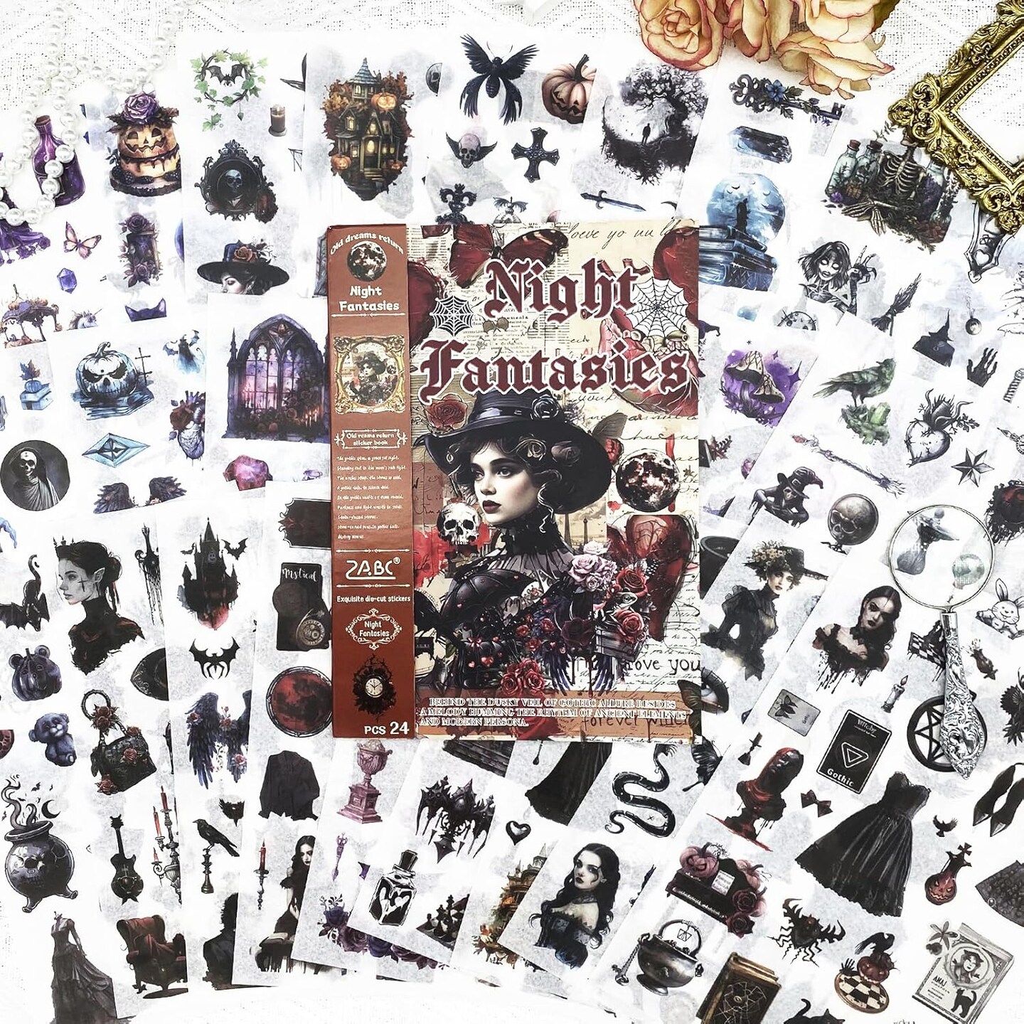 557pcs Vintage Scrapbook Stickers Book Stickers - Night Fantasies