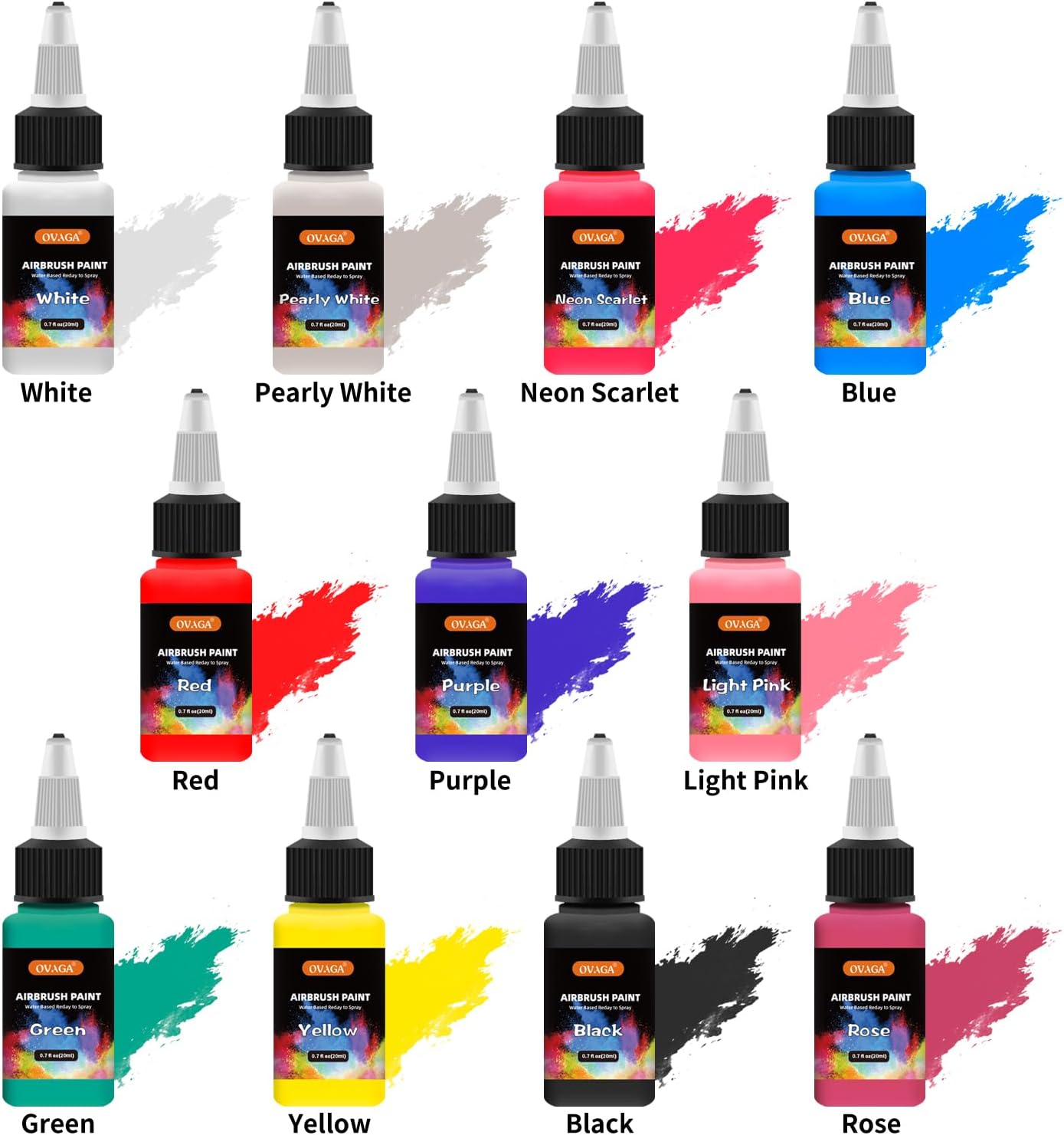 Airbrush Paint Set, 11 Colors (20 ml/0.7 oz), Ready to Spray,