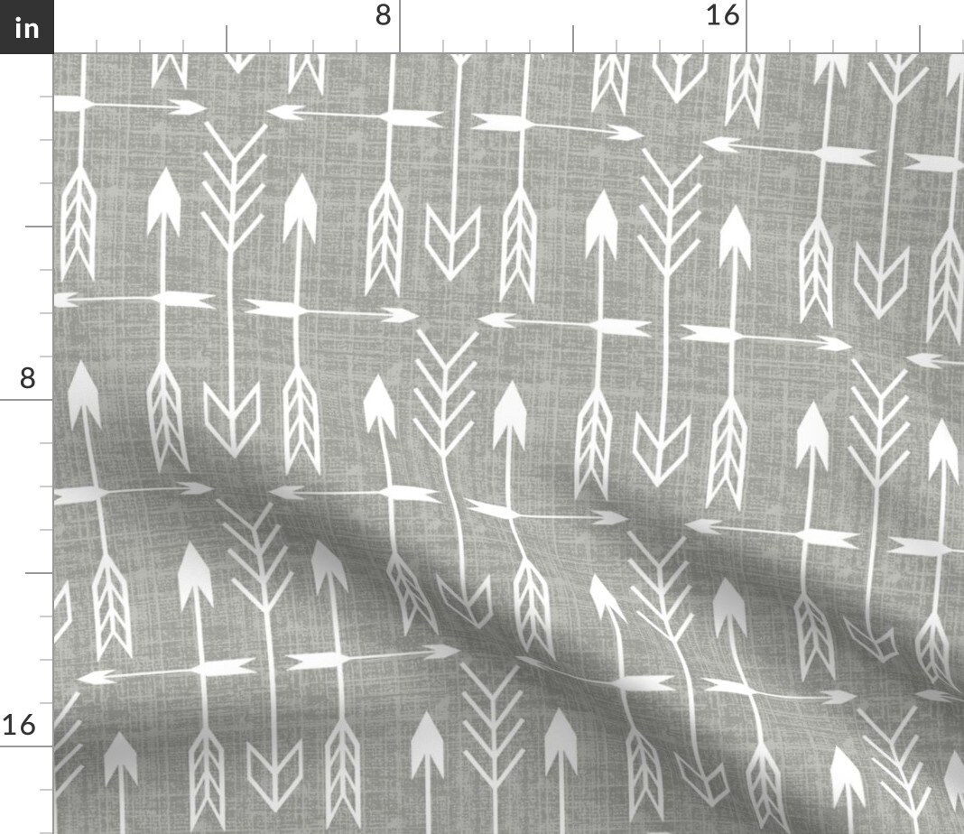Archery Silver Arrow Pointer Gray Arrows Custom Printed Fabric by Spoonflower Various Fabrics by the Yard or Fat Quarter