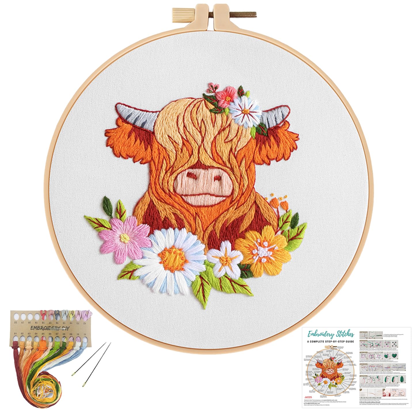 Highland Cow Embroidery Kits for Beginners,Cross Stitch Kit for Adults,DIY Needlepoint for Starters Including Cloth Hoop Needles Instruction and Threads