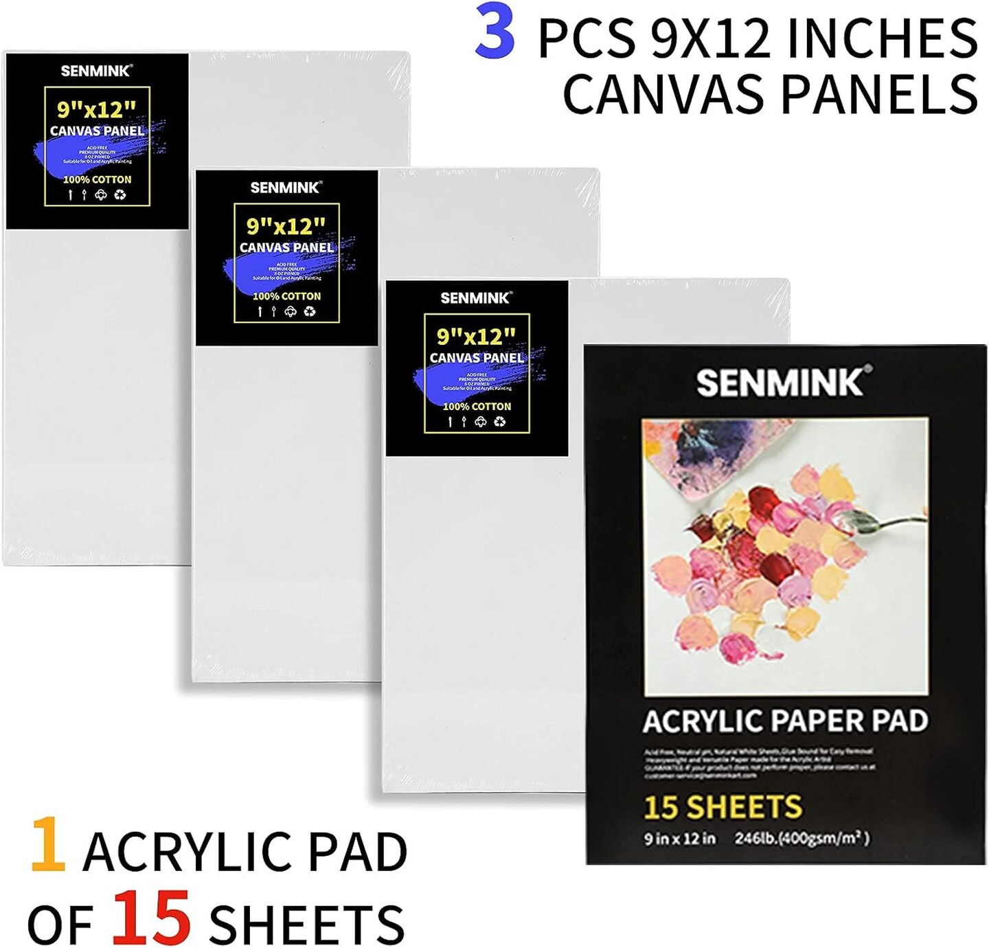 69 Pcs Artists Painting Set with Wood Box Easel48×12ML Acrylic Painting Set, Canvas 9x12 inches