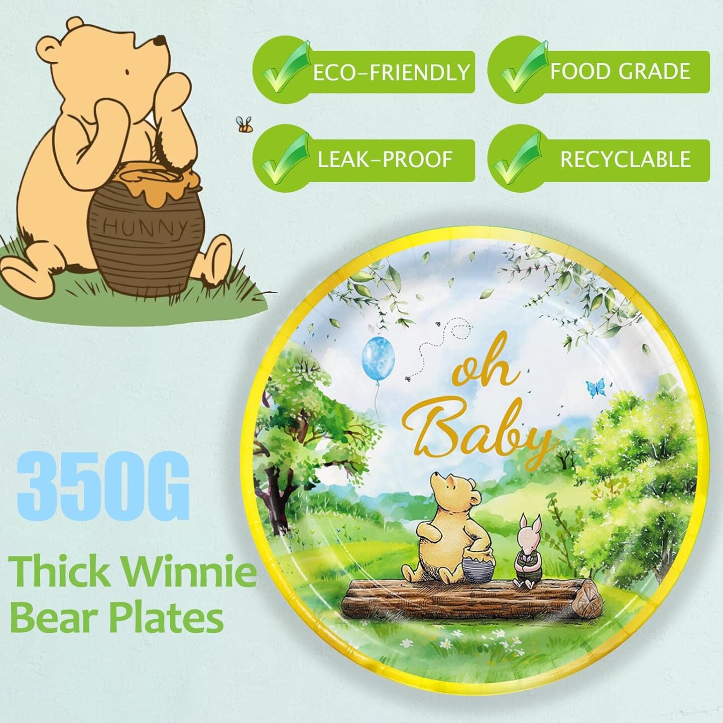 175 Pcs Vintage Winnie Bear Baby Shower &#x26; Birthday Tableware Set for 25 Guests