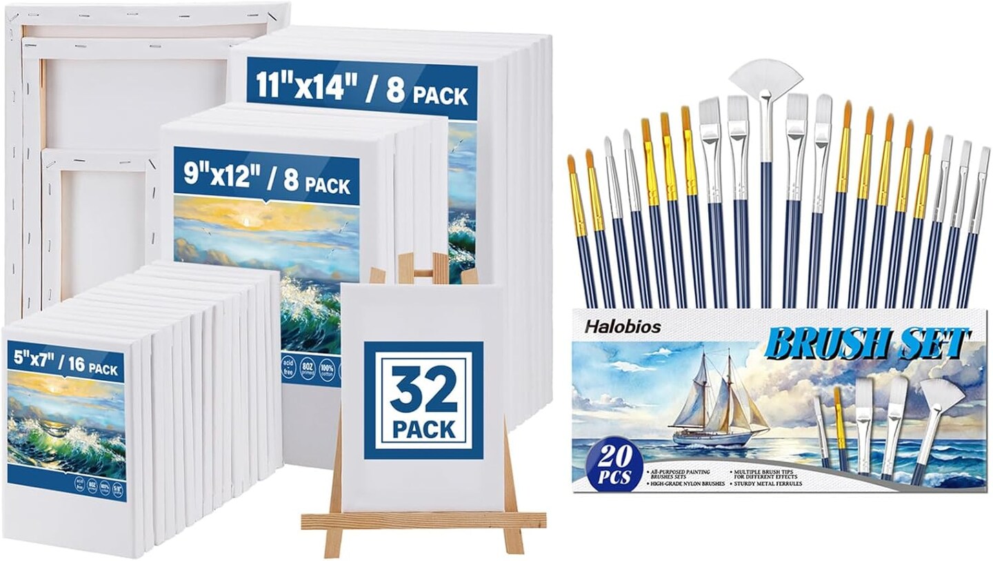 Painting Set Art Supplies, 32 Packs Professional Stretched Canvas for Painting(white)