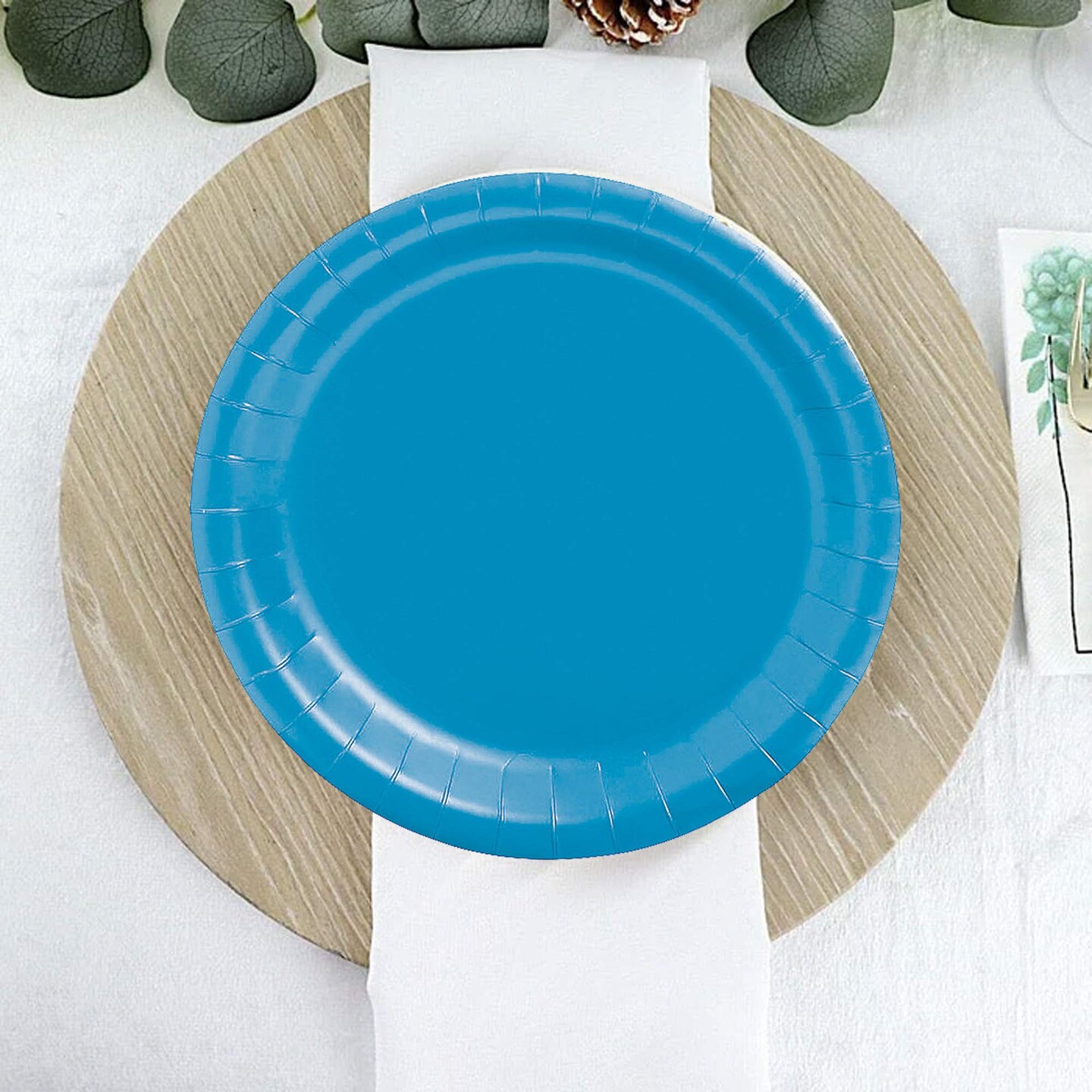 7 Inch Turquoise Color Round Paper Plates 24 Count for Desserts and Snacks