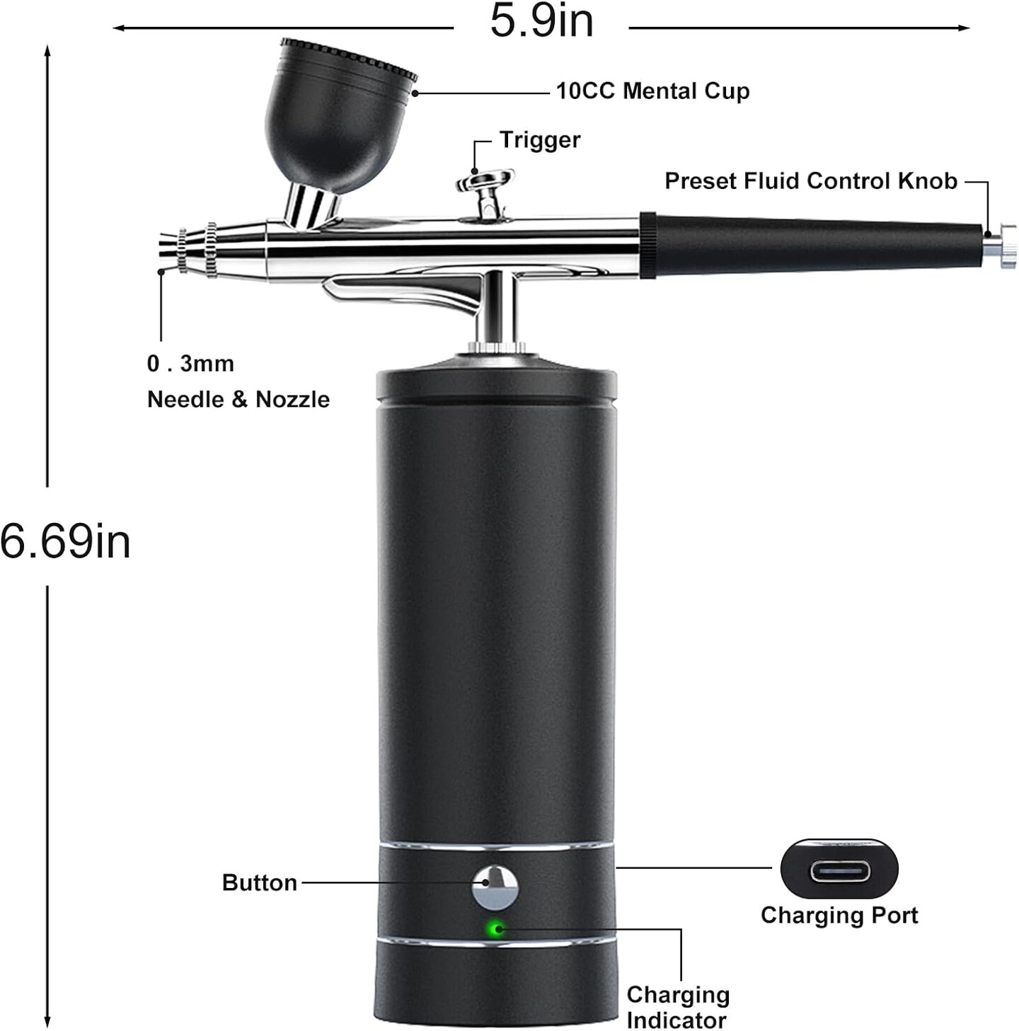 Airbrush Kit - Rechargeable Cordless Airbrush Compressor (Black)