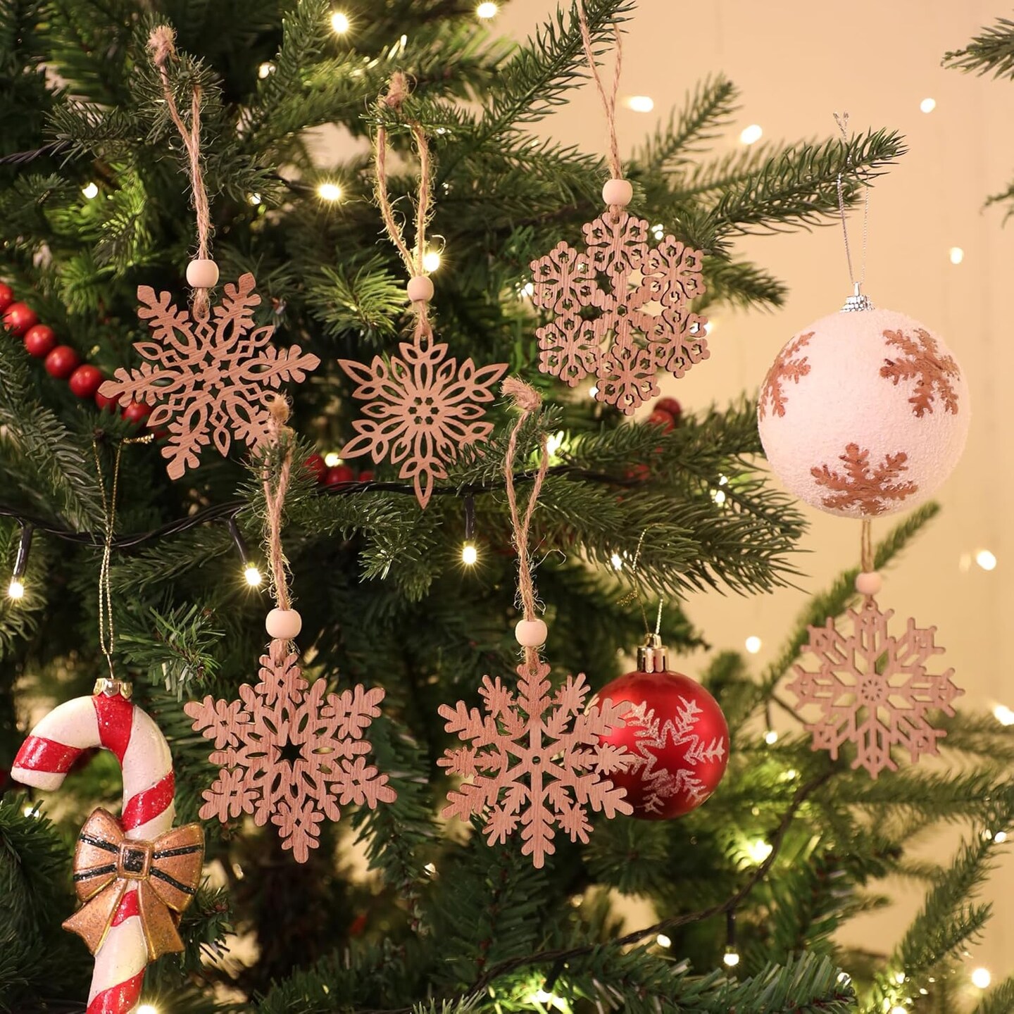 24 Pieces Wooden Christmas Snowflakes Ornaments - Rustic