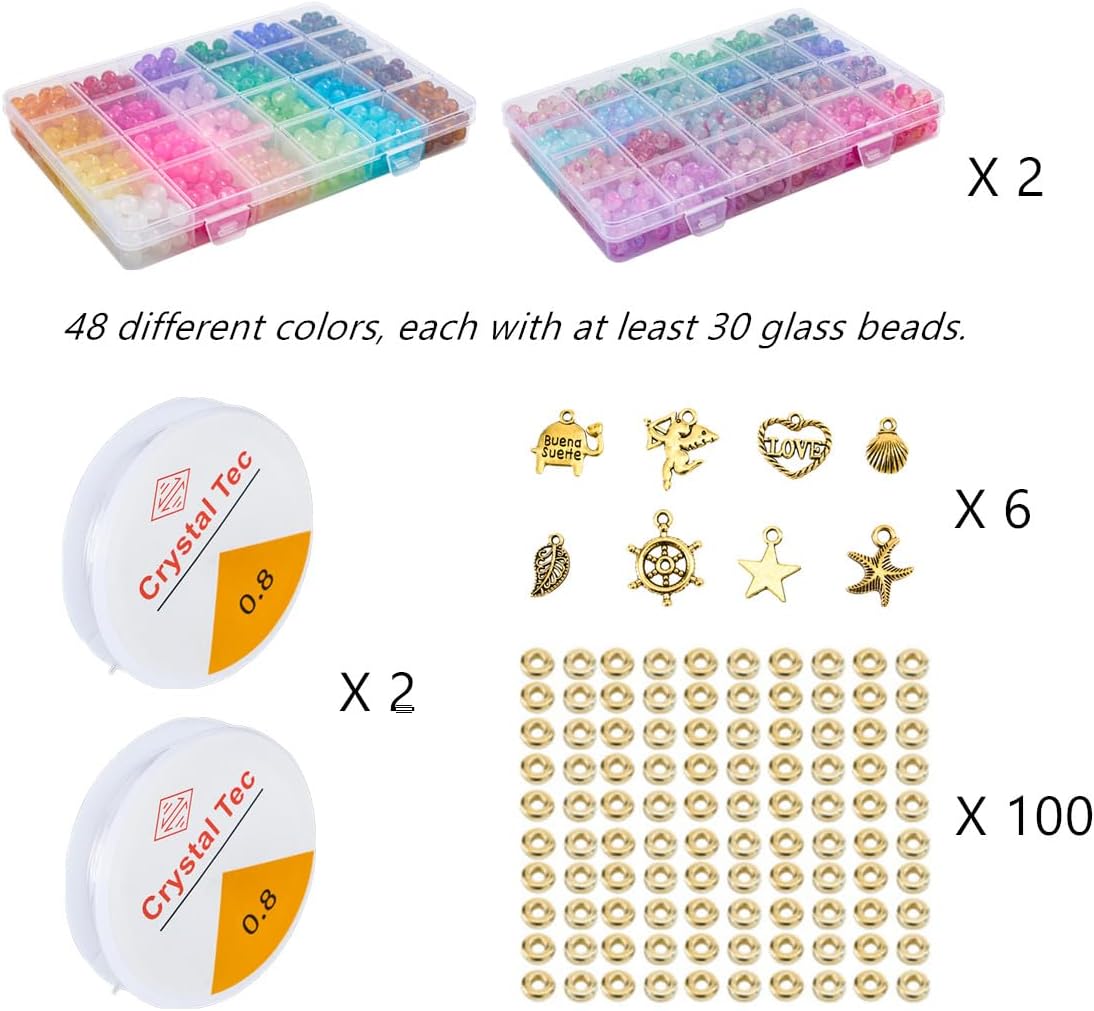 2 Pack - 1300PCS Round Glass Beads for Jewelry Making(Solid+Printing)