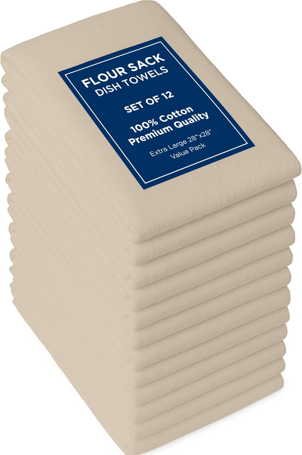 12-Pack Flour Sack Kitchen Towels – 33×38 Inch 100% Cotton Tea Towels, Natural Color, Multipurpose for Baking, Bread Proofing, Cheese Straining, Cleaning, Drying, and Embroidery