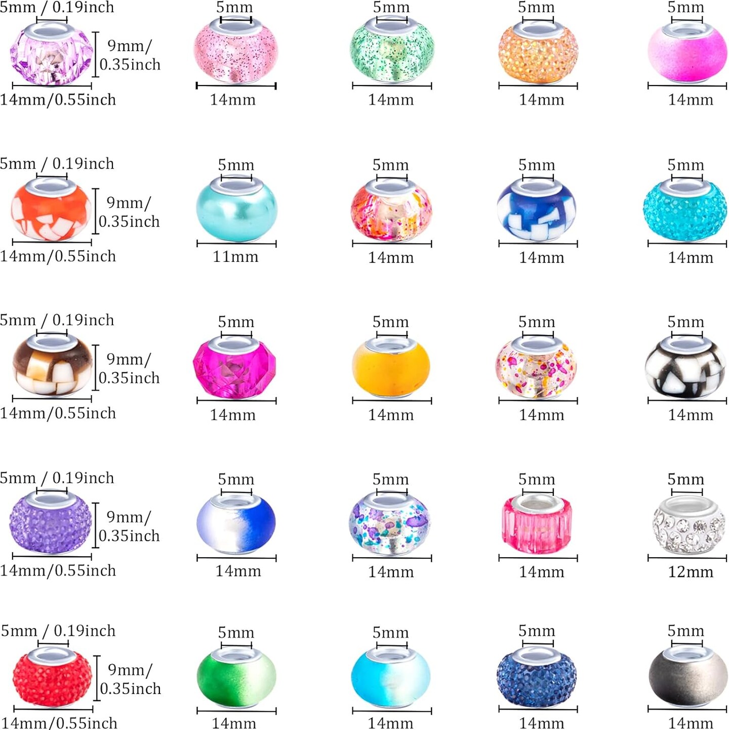 220 Pcs European Large Hole Spacer Beads,Assortment (Rainbow)