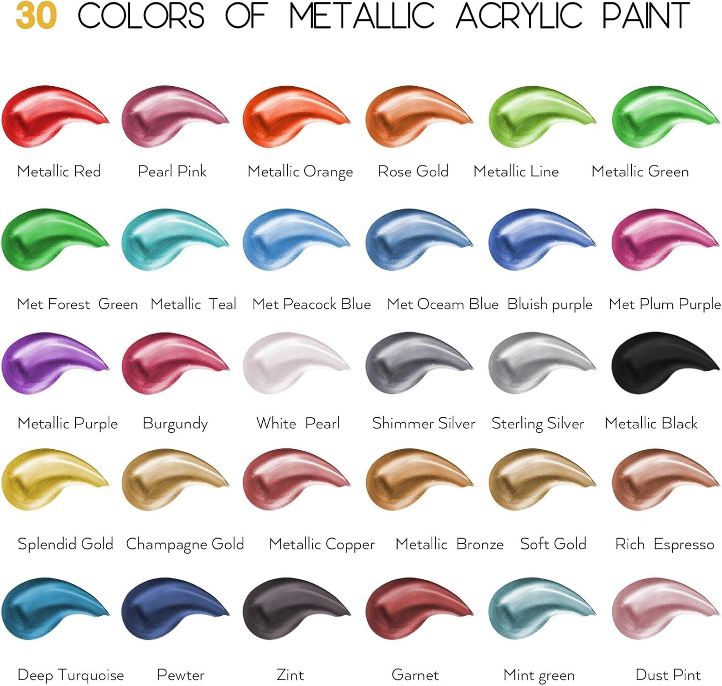 30 Colors Metallic Acrylic Paint Set