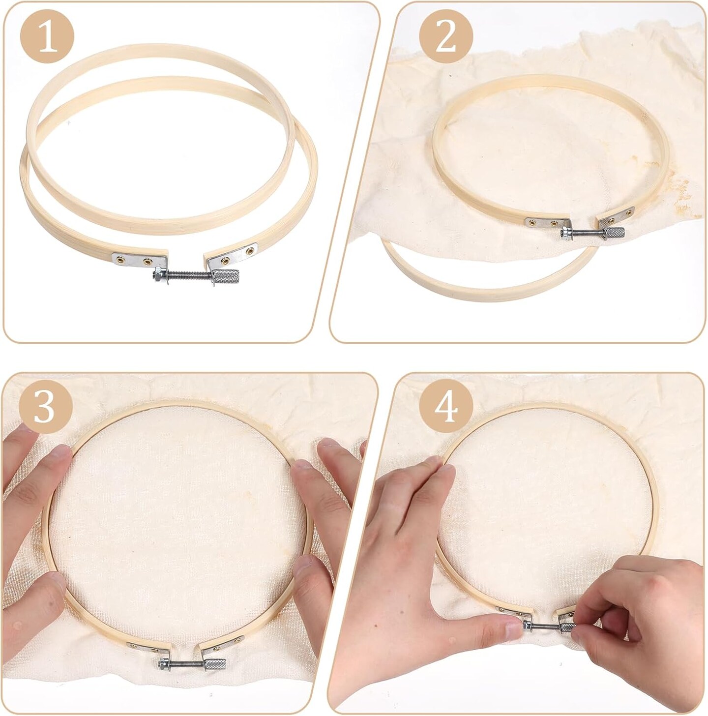 2 Pcs Embroidery Hoops Round Bamboo Frame 4/6 inch