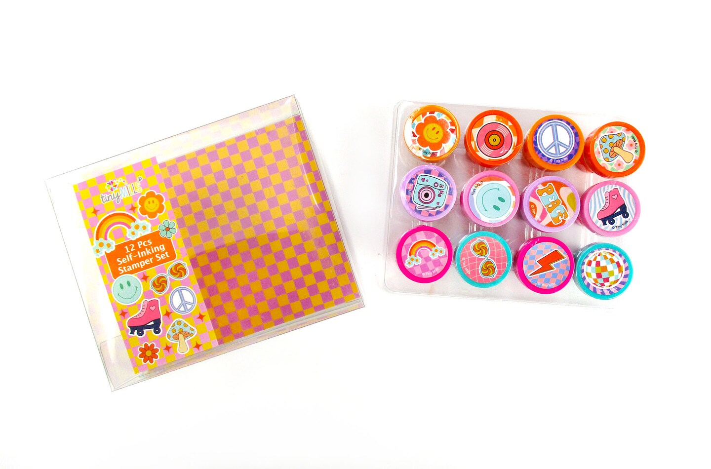 TINYMILLS 12 Pcs Groovy 70&#x27;s Hippie Stamp Kit
