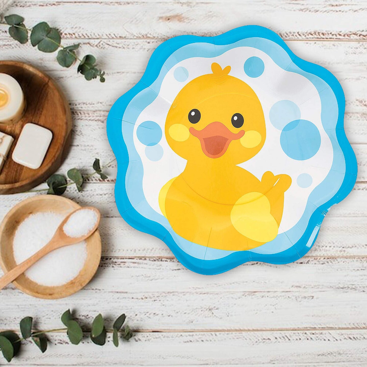 8 Count Rubber Ducky Paper Plates for Baby Shower Birthday Party Supplies Decorations 10.5"