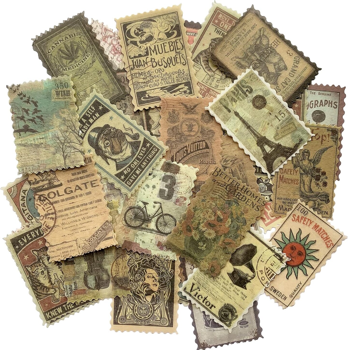 60pcs Vintage Scrapbook Stamp Stickers - Modern Time