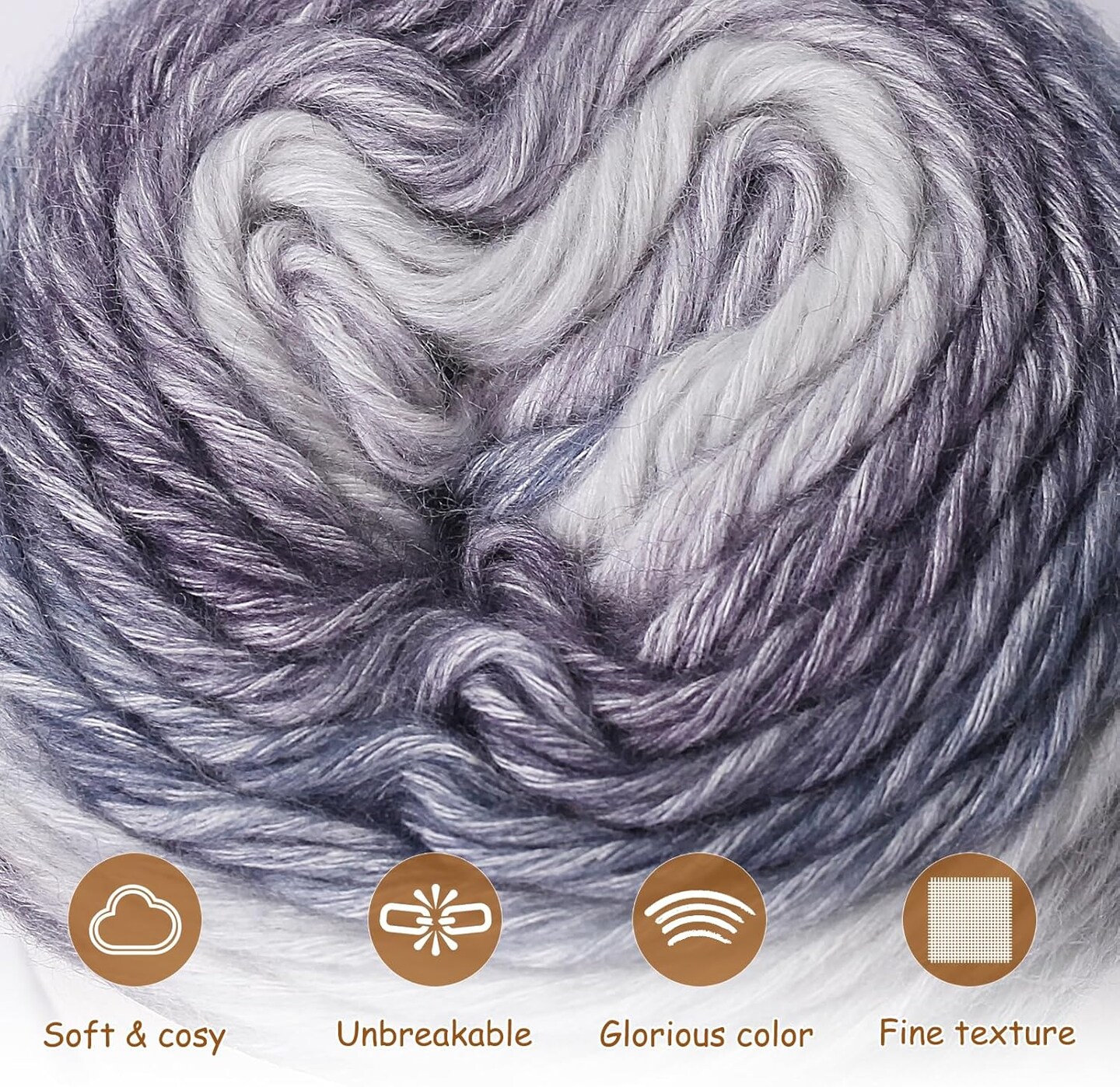 Ombre Yarn with 2 Crochet Hooks (4, Deep Purple Gradient)