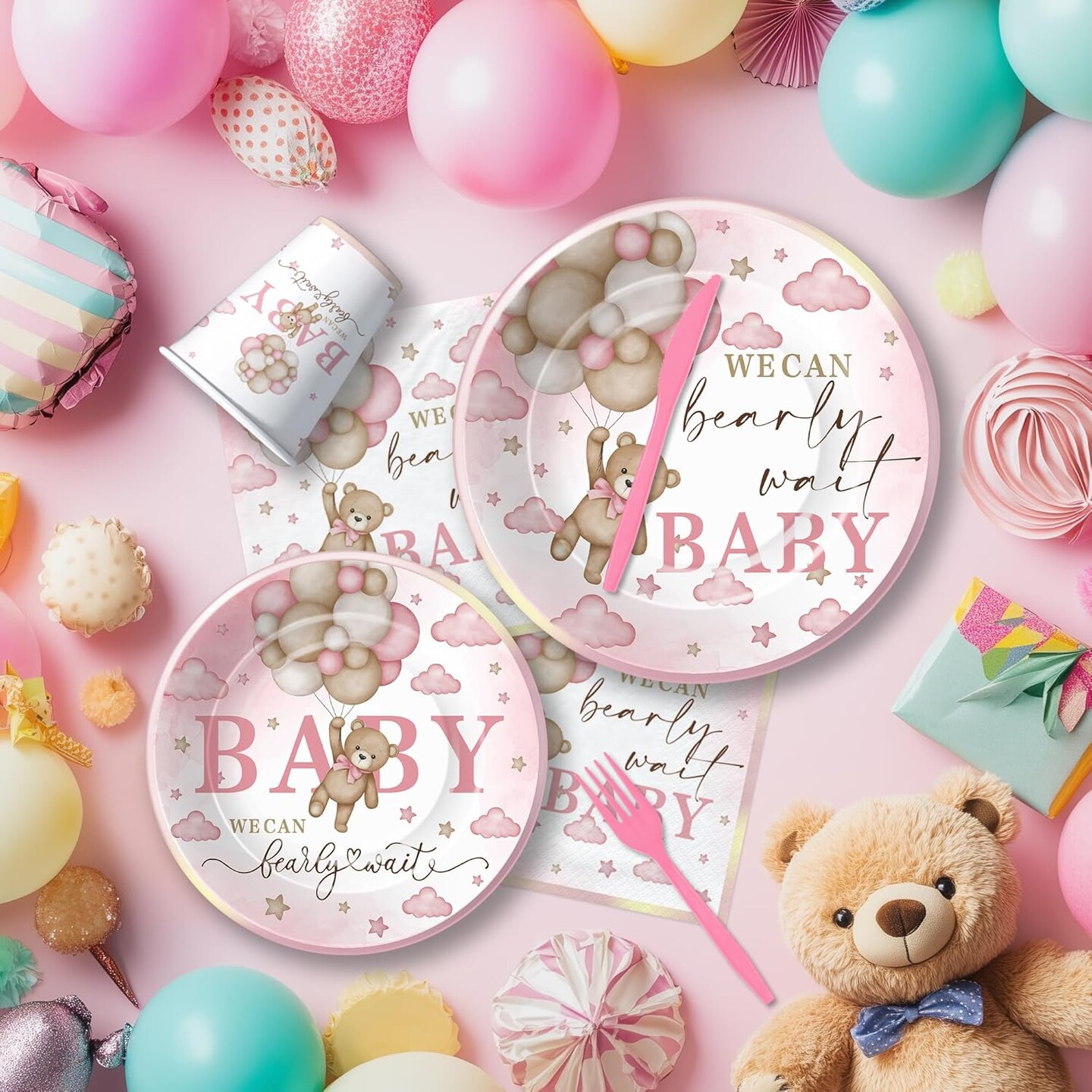 Pink Bear Baby Shower Decorations