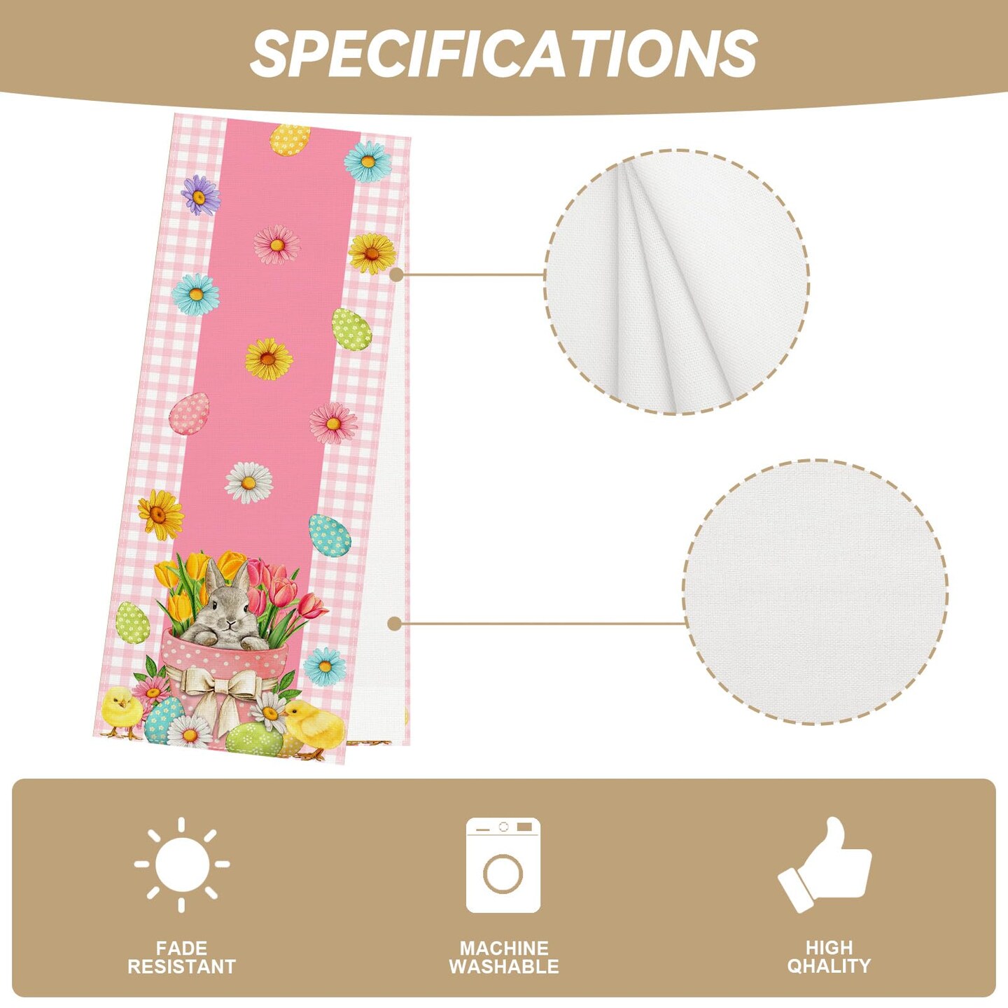 Linen Pink and White Buffalo Check Plaid Easter Table Runner 72 Inches Long Easter Egg Bunny Chick Daisy Tulip Floral Table Decor Spring Summer Easter Home Kitchen Dining Room Table Decorations