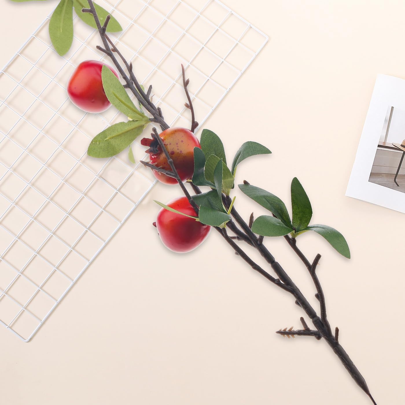 5PCS Fake Pomegranate Branches Artificial Fruit (19.3 Inch Fake Pomegranate Branches) 3.94"D x 3.94"W x 19.3"H