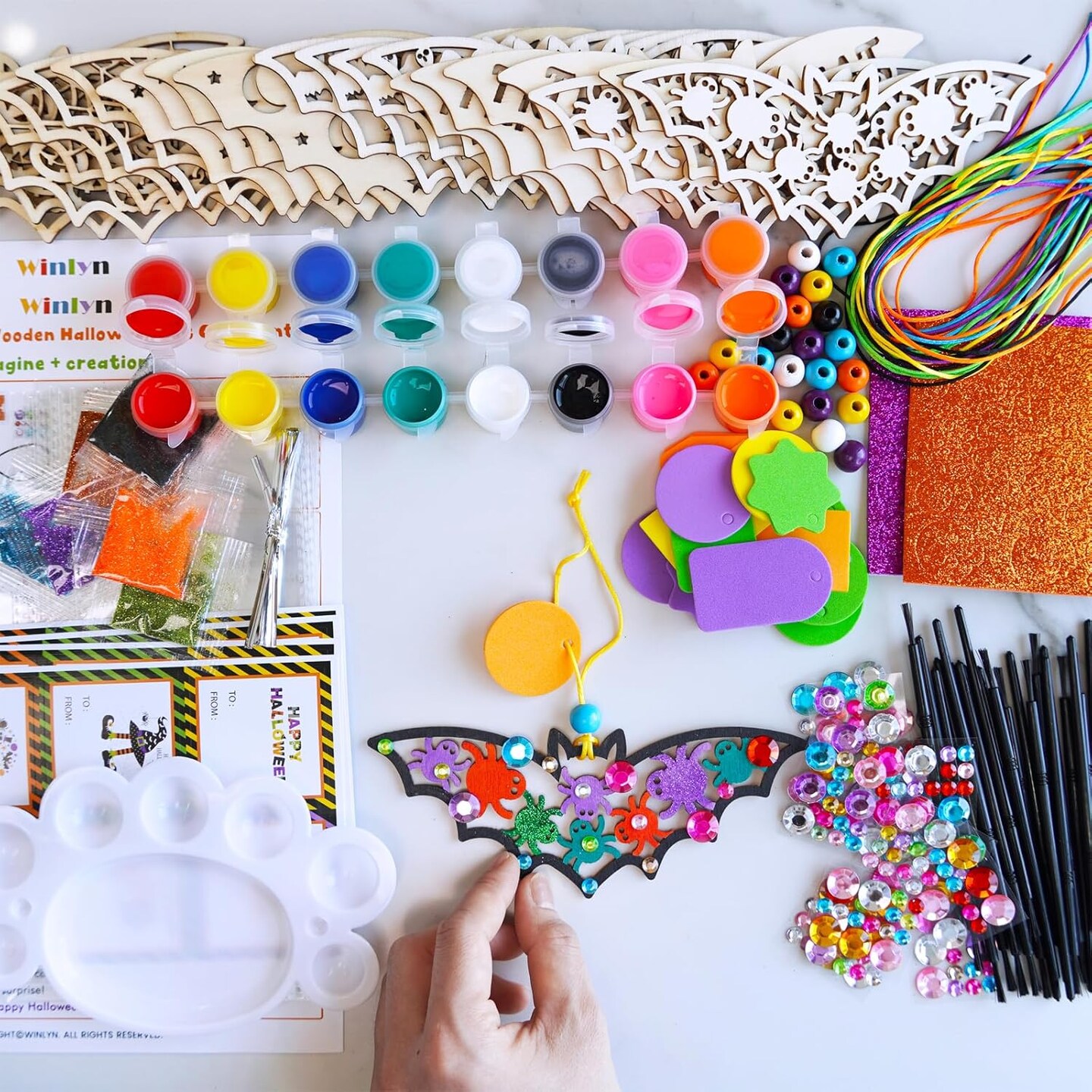 24 Sets Halloween Crafts Fall Crafts DIY Wooden Bat Ornaments Craft Kits