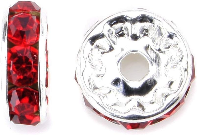 100Pcs Rondelle Spacer Beads 8mm Silver Plated Czech Crystal Rhinestone