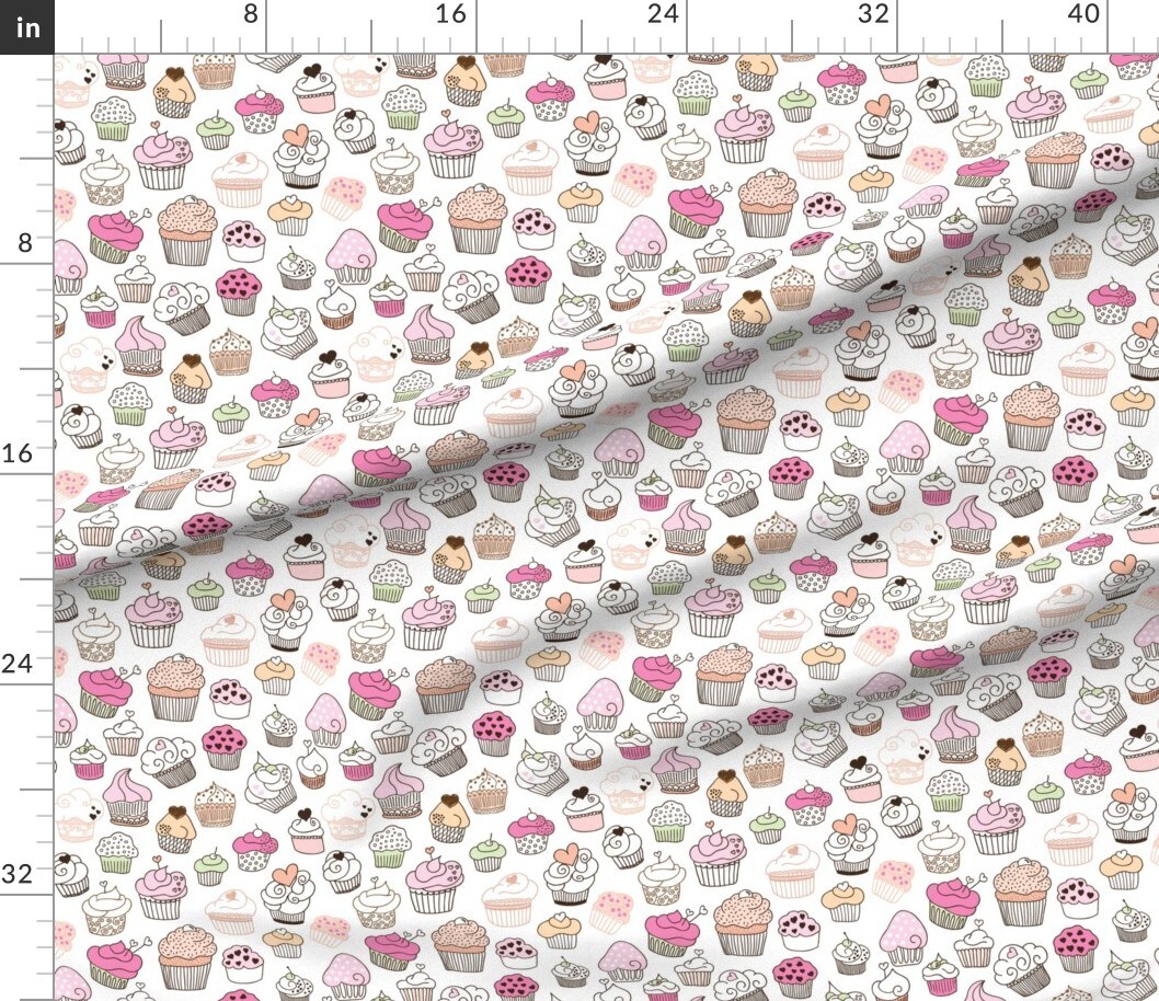 Sweet Cupcake Girls Cake Candy Birthday Theme Cooking Cupcakes Doodle Designed Pie Food Dessert Custom Printed Fabric by Spoonflower Various Fabrics by the Yard or Fat Quarter