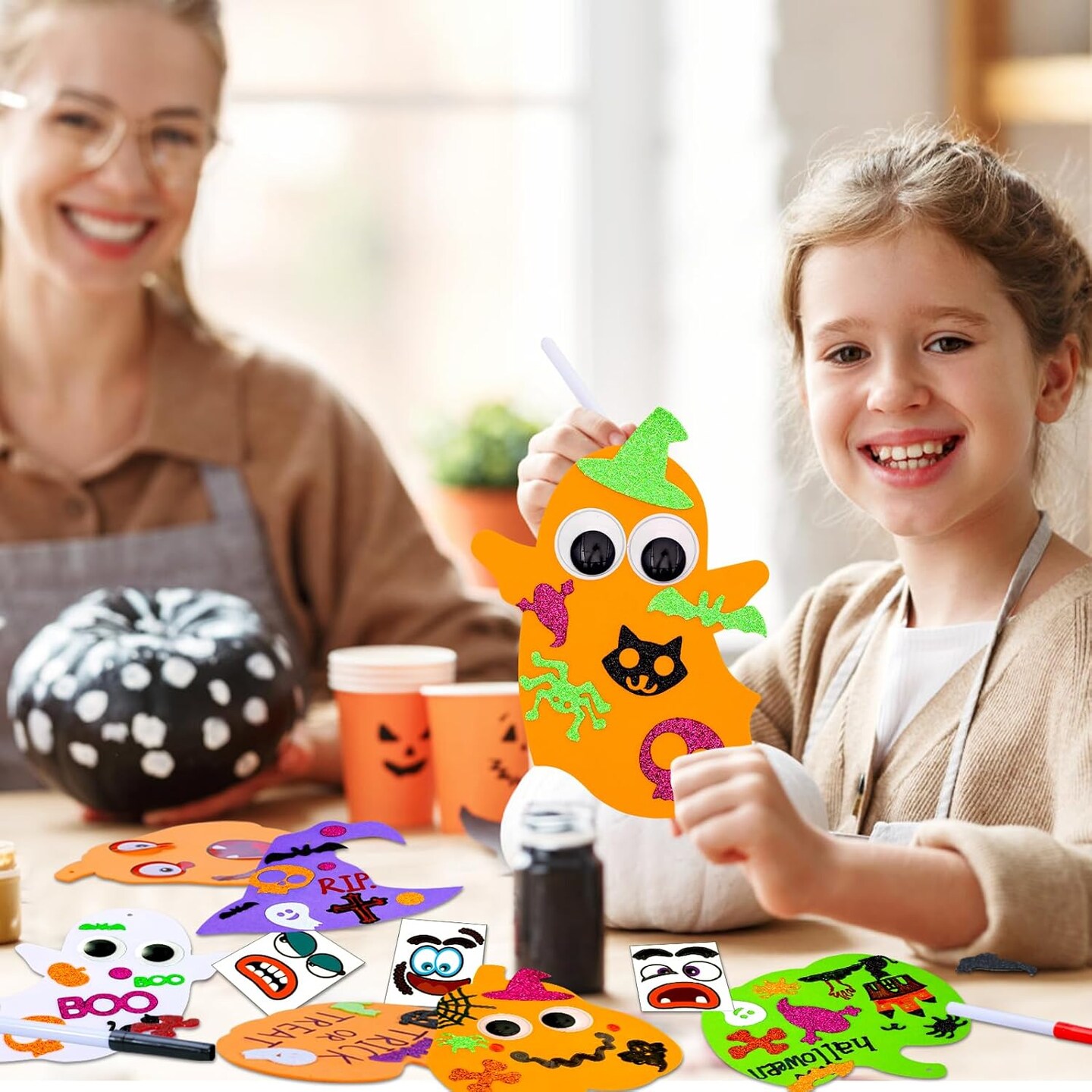 330PCS Halloween Foam Stickers Set, Pumpkin Ghost Spider Bat Crafts Kit