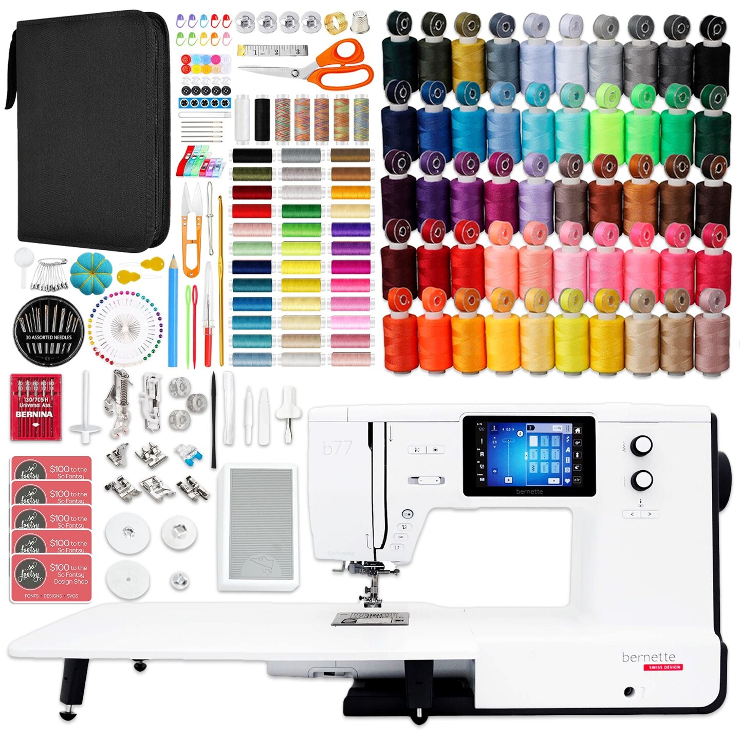 Bernette B77 Deco Sewing & Quilting Machine with 93 Spools & 200+ Accessories