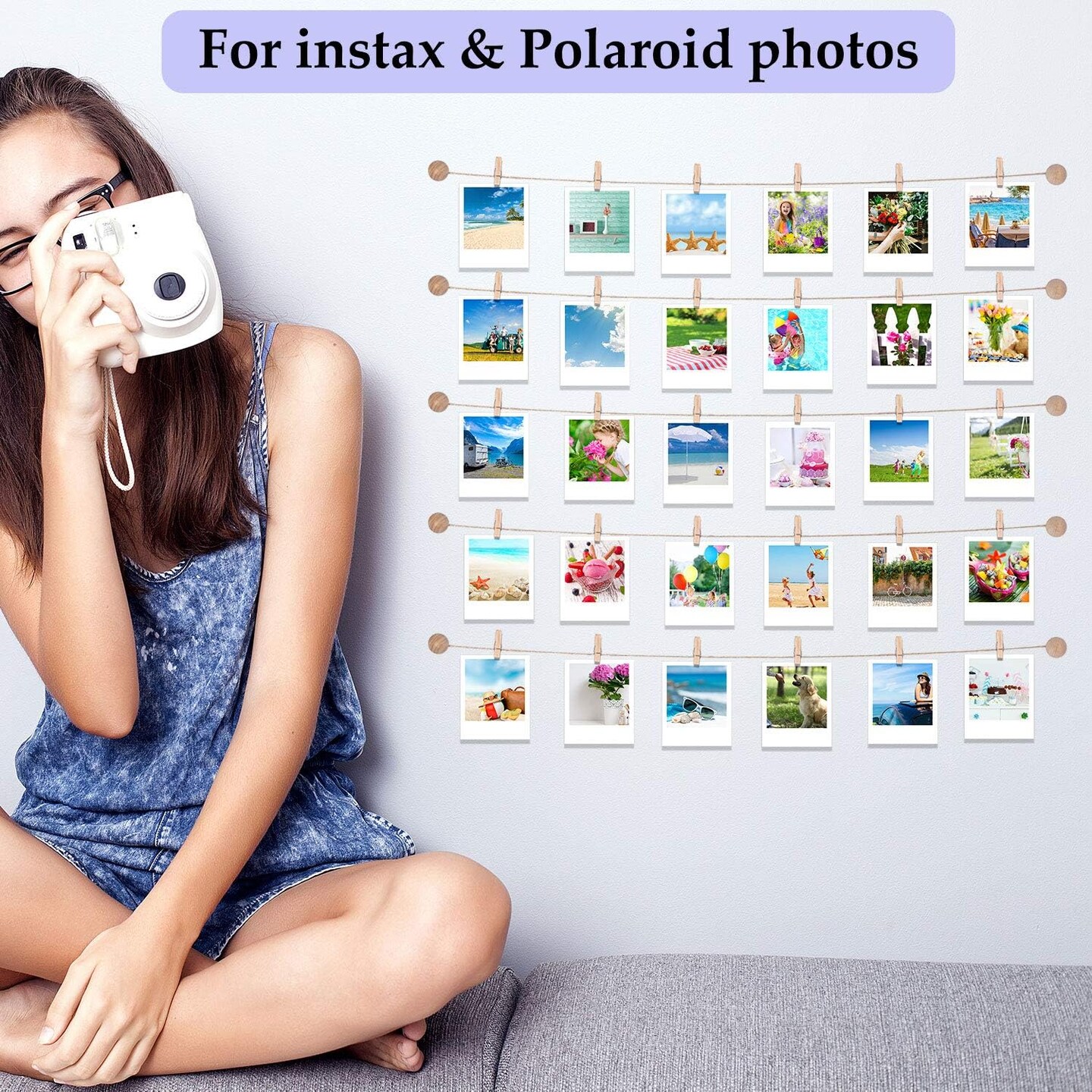 Hanging Photo Display with 50 Clips