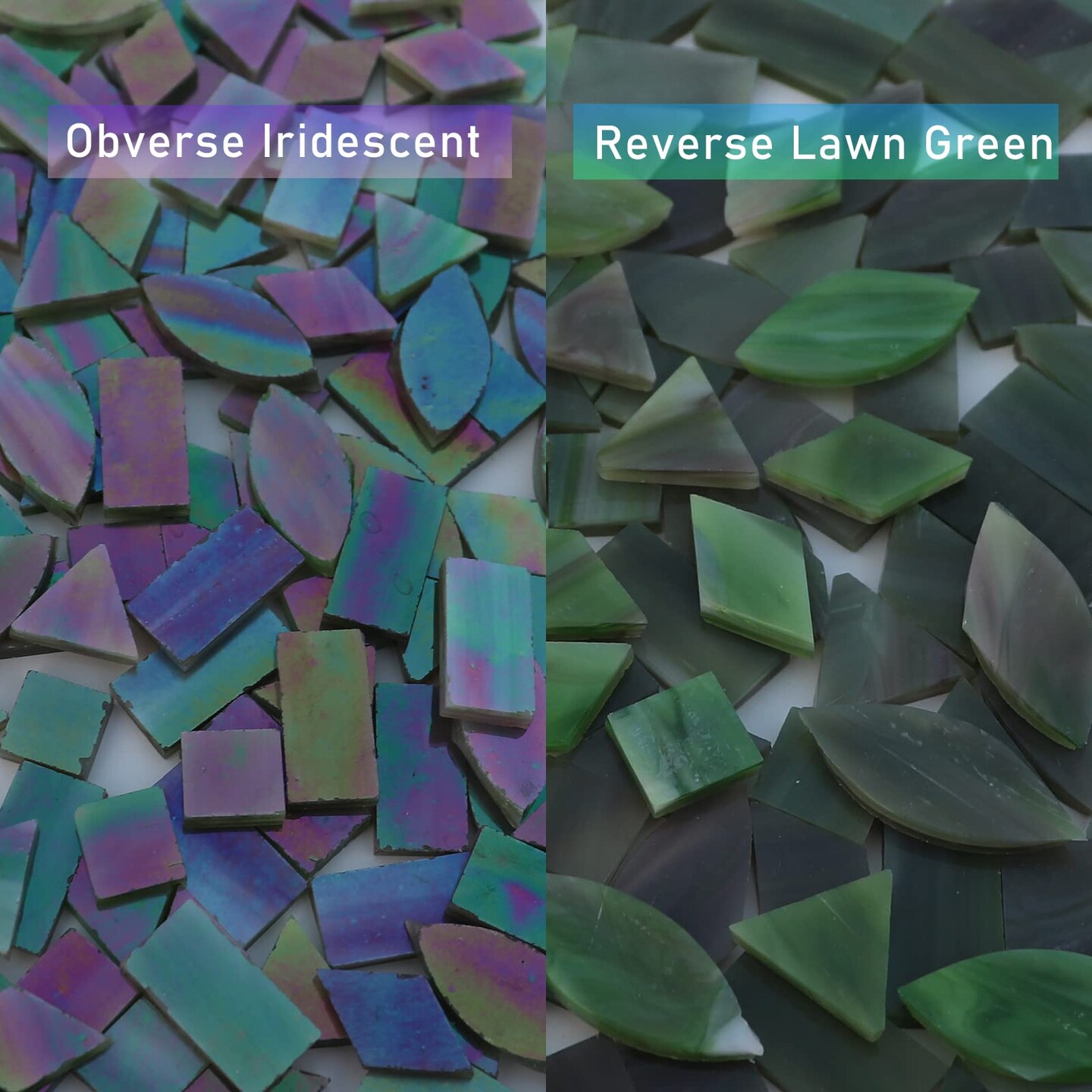 LITMIND Iridescent Glass Mosaic Tiles for Crafts, 240 Pieces 5 Shapes Mixed Stained Glass Pieces, Mosaic Kits for Adults (Iridescent LawnGreen)