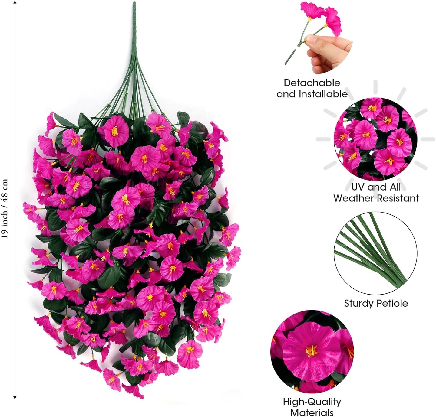 3 Pcs Artificial Hanging Flowers for Outdoors, Fake Silk Hanging Plants