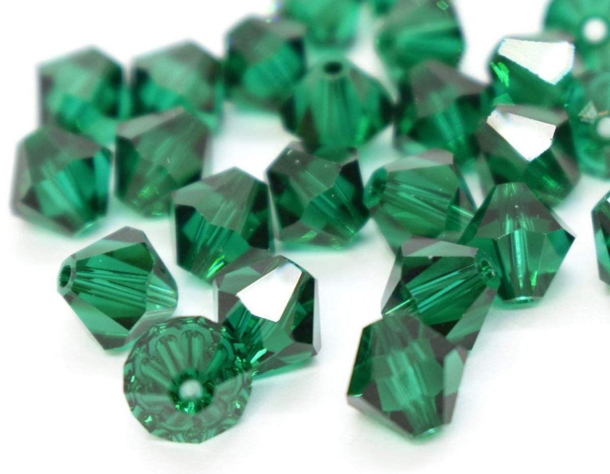 100pcs Authentic Preciosa 4mm (0.16 Inch) Small Faceted Bicone Crystal Loose Beads Emerald Green Compatible with Swarovski 5301/5328 for DIY Jewelry Making Pre-B424