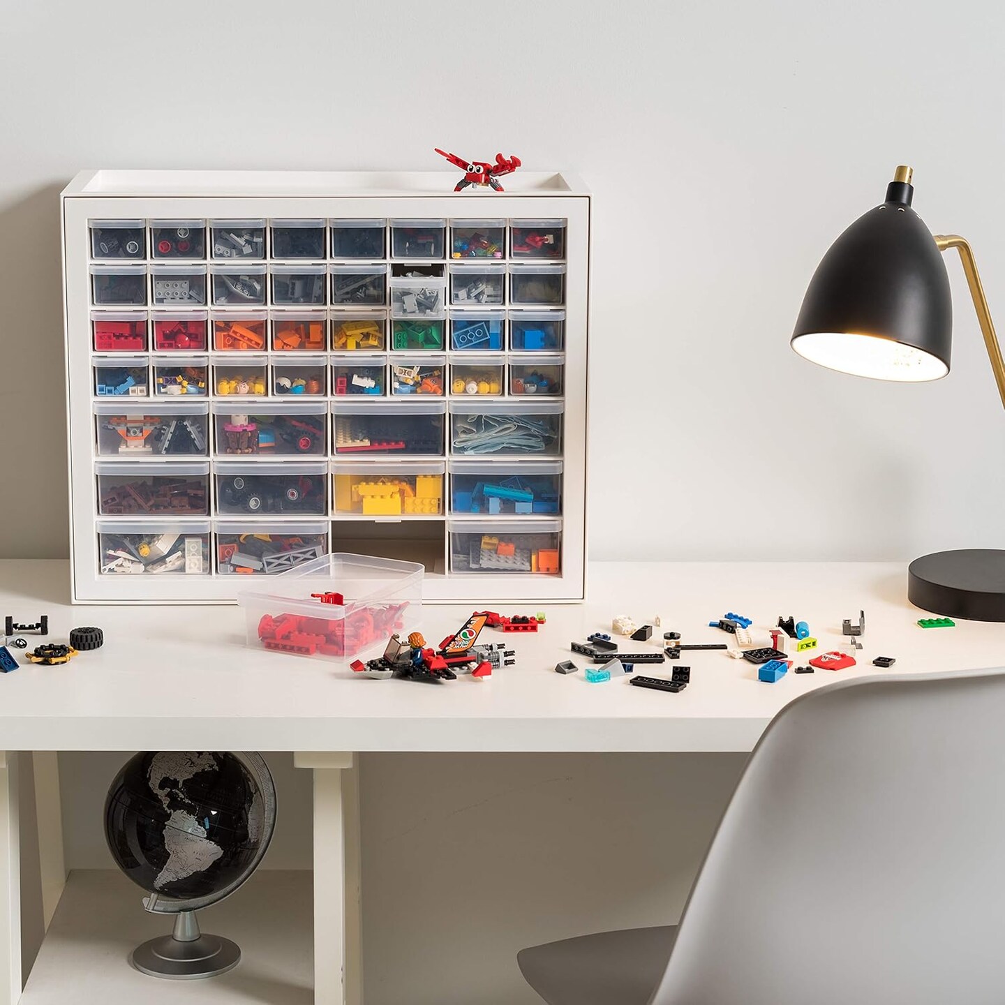 Small Parts Storage Cabinet, Made in USA, 44-Drawer Organizer for Screws, Nuts, Bolts, Electronics, Hardware, Beads, Crafts, Stackable Garage Storage, Teacher Toolbox, Scrapbook Art – White