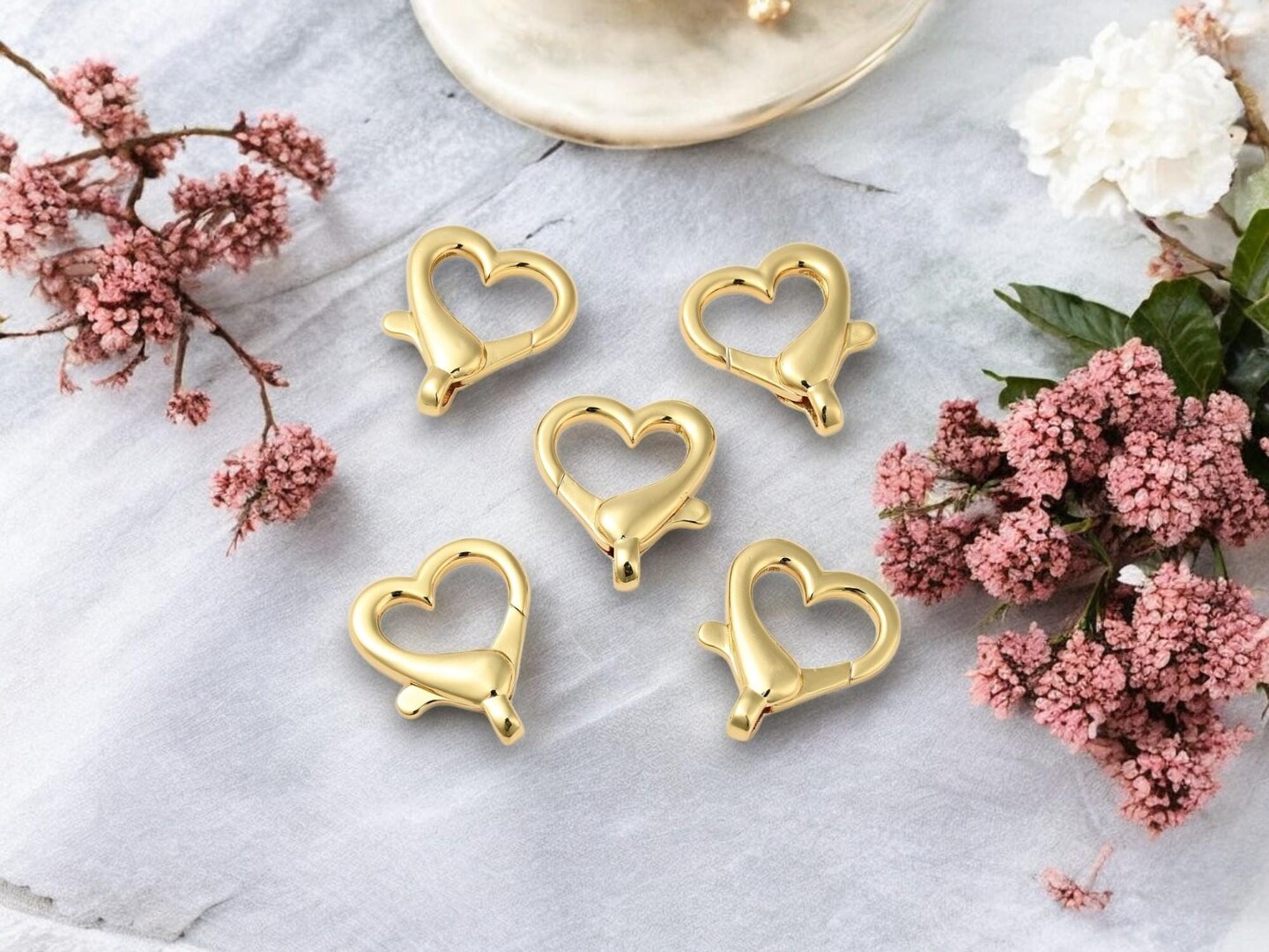 *2* 26x22mm 18k Gold Plated Brass Heart Lobster Clasps