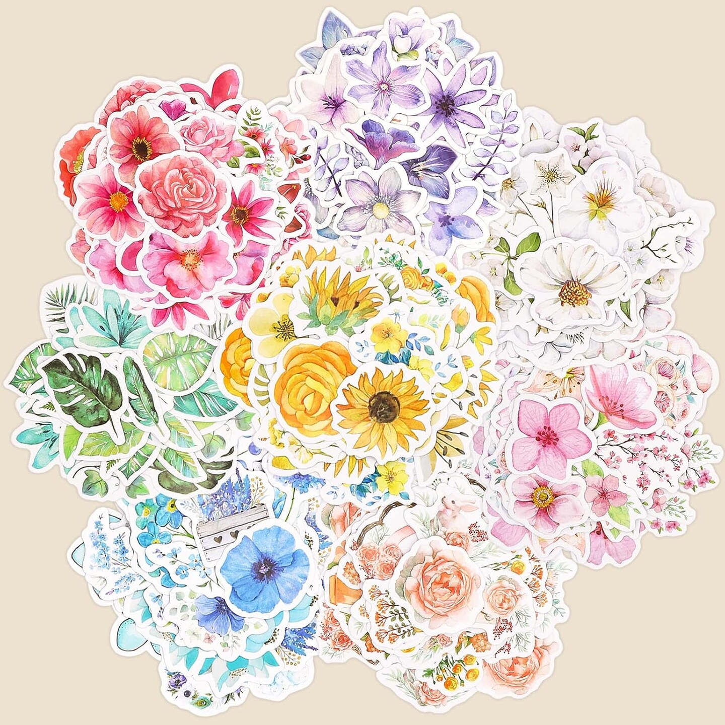 Flower Stickers Set (360 Pieces) Decorative Assorted Floral Sticker