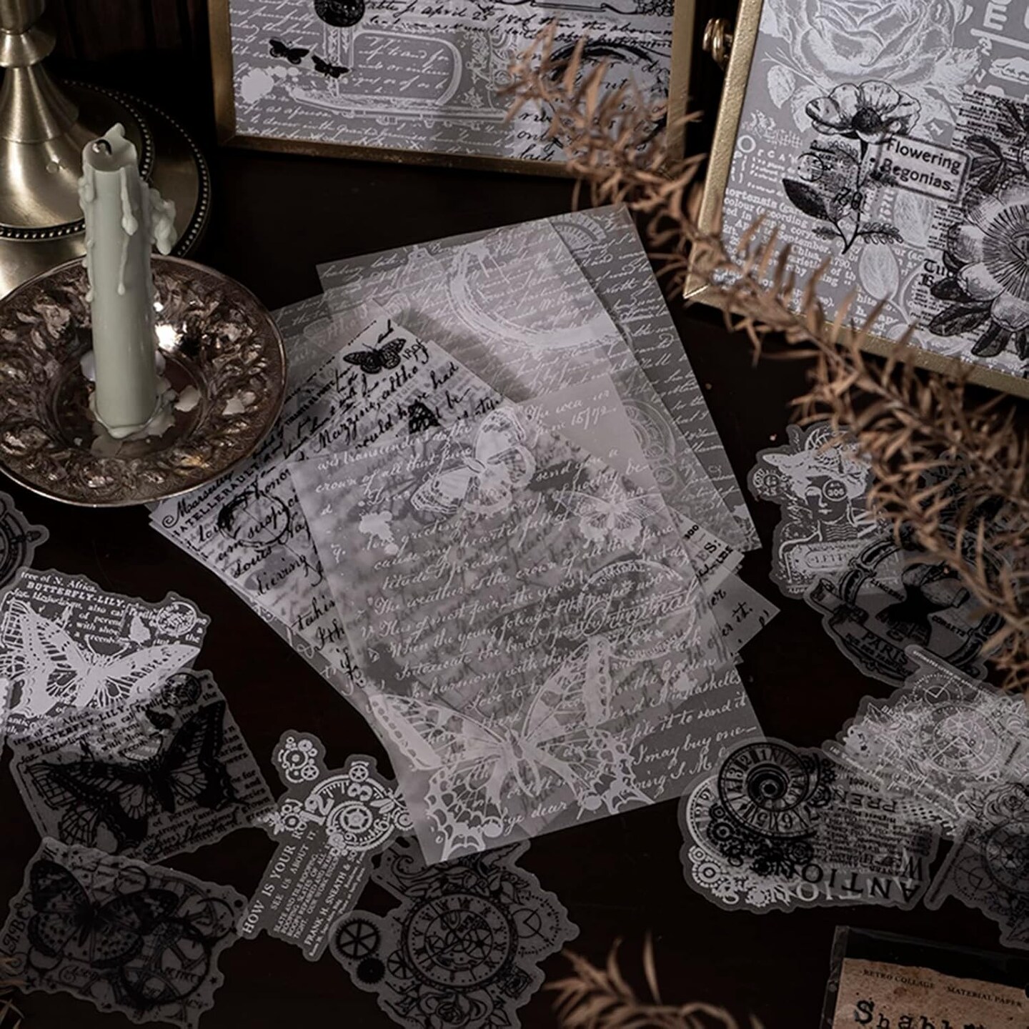 180 Pieces Vintage Black Scrapbooking Supplies Kit 5.51 x 3.94 x 0.04 inches