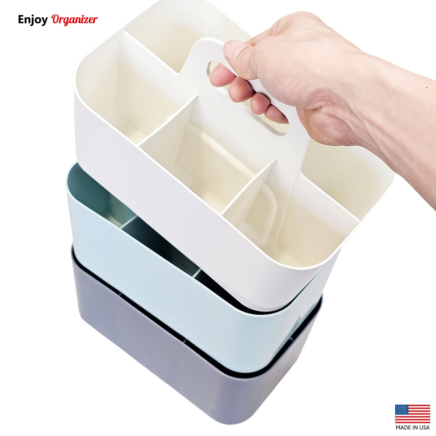 Enjoy Organizer | 3 Small Stackable and Portable Simple 6-Compartment Art Caddy - Made In USA