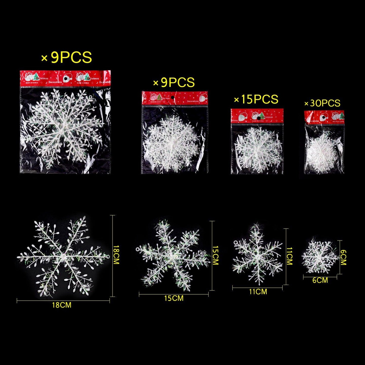 63 Pieces 4 Sizes White Christmas Snowflake Ornaments Garland