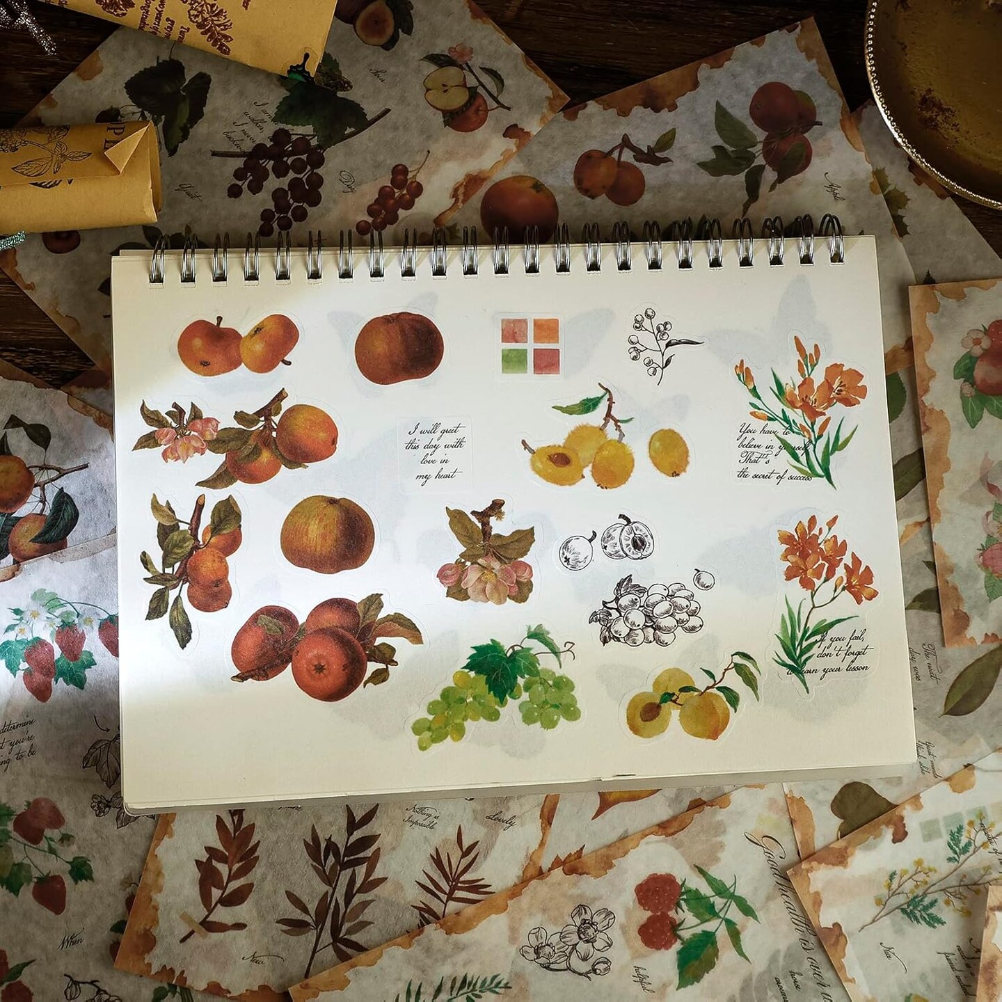 20 Sheets Nature Botanical Scrapbook Stickers - Leaf and Fruit (200 Pieces)