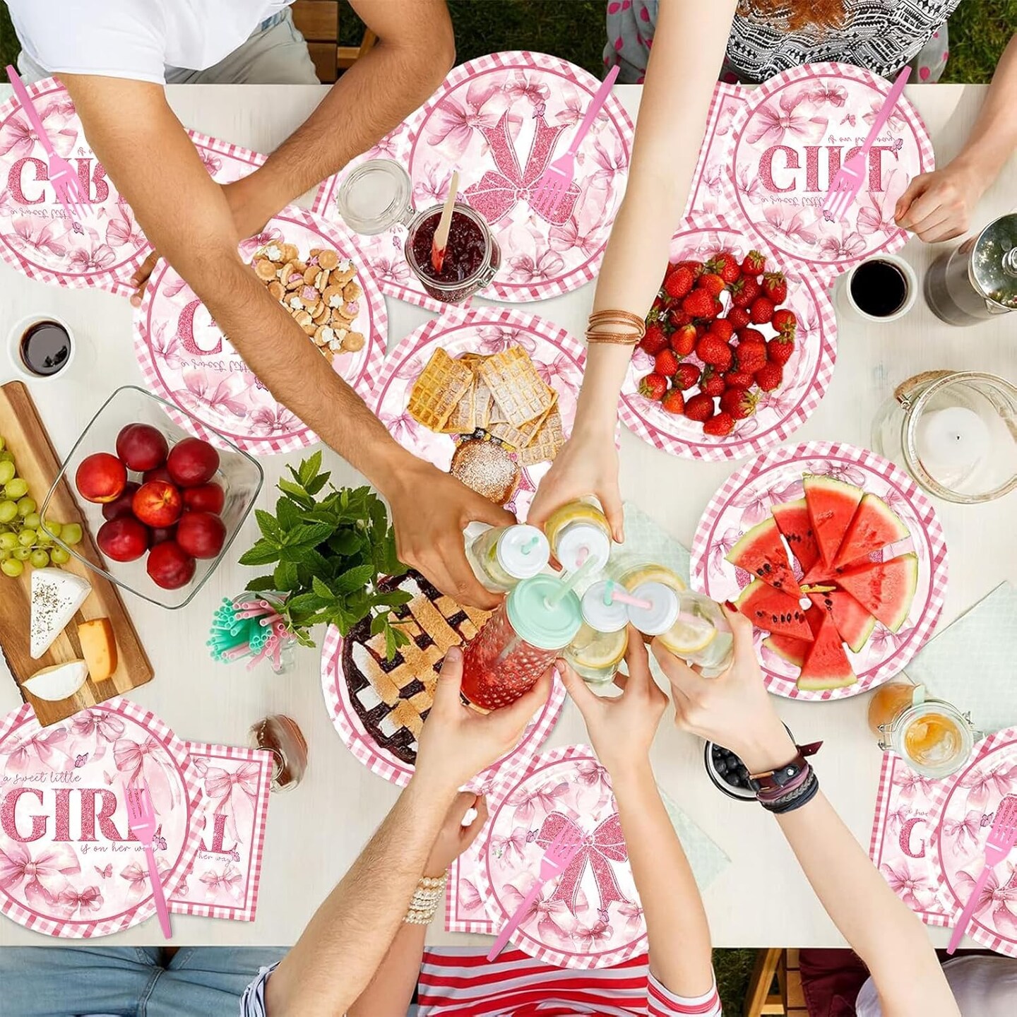 96Pcs Pink Girl Party Tableware Paper