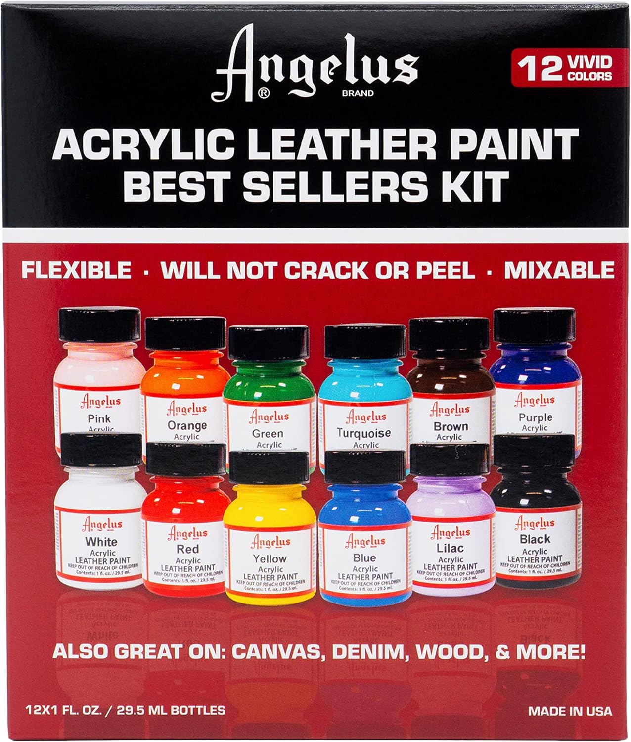 Acrylic Leather Paint, Best Sellers Kit, Flexible Paint(12 Colors)