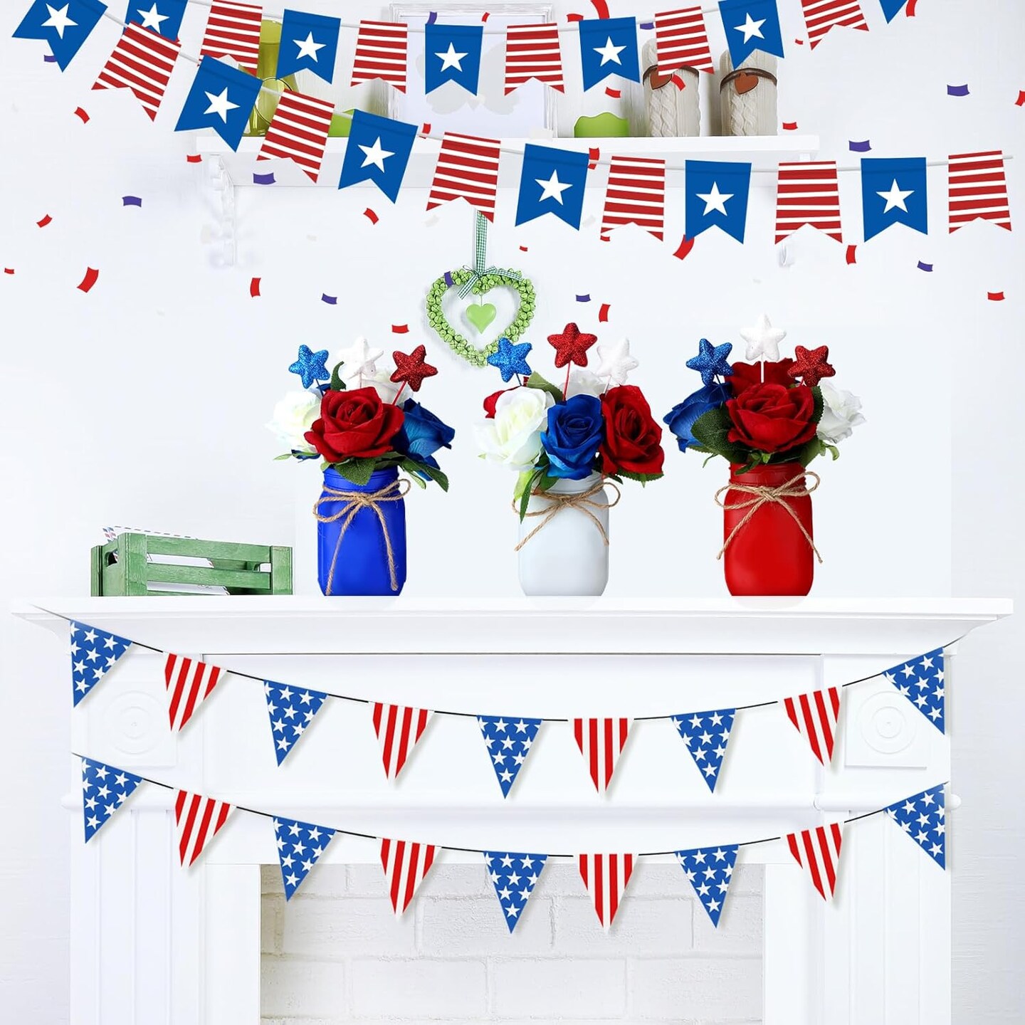 4th of July Mason Jar Centerpiece &#x2013; Patriotic Farmhouse Table Decor Set