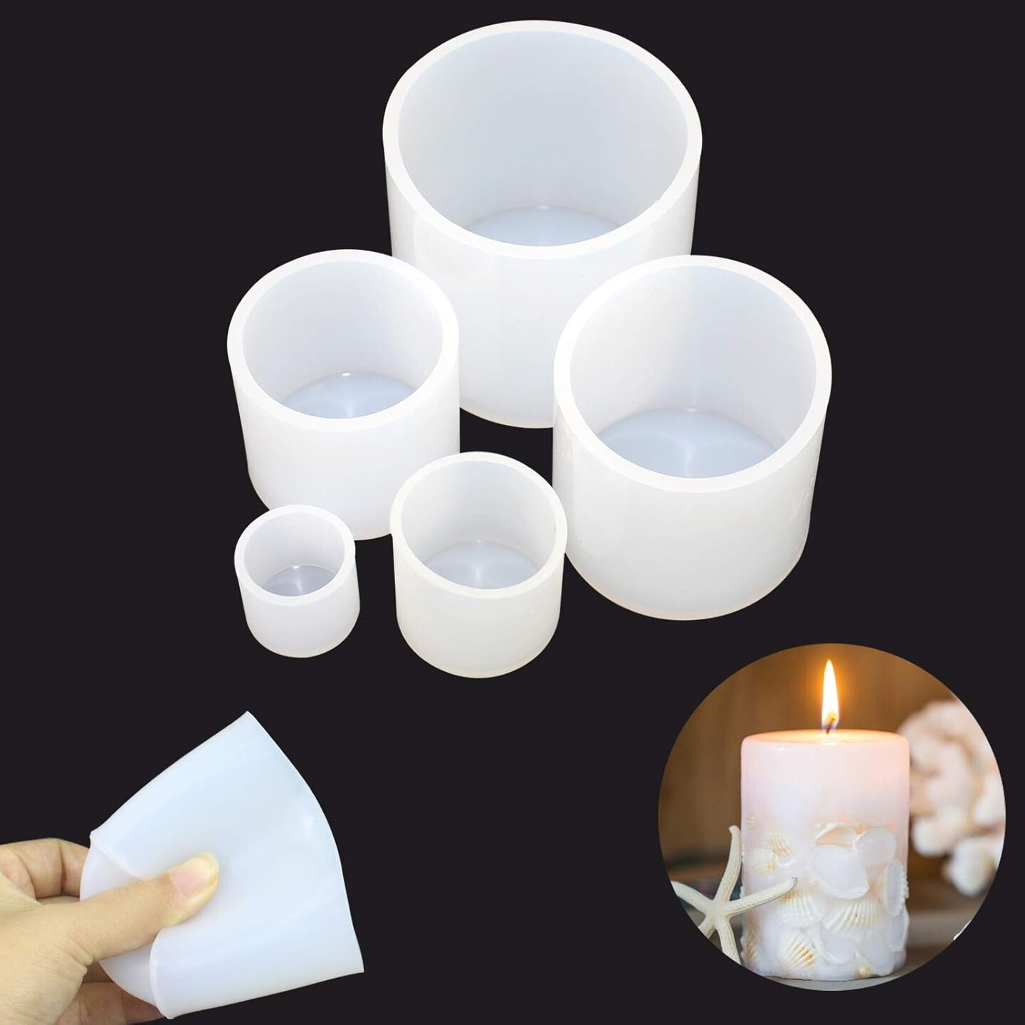 6 Pieces Cylinder Silicone Candle Molds Pillar Candle Silicone