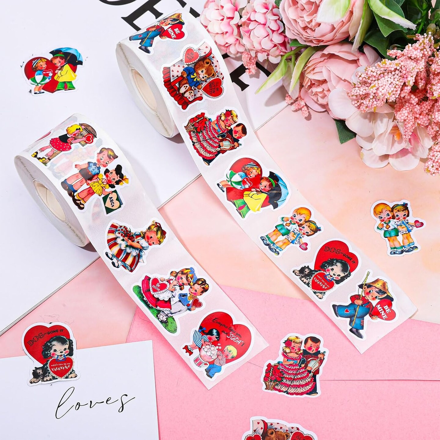 1000Pcs Vintage Scrapbook Valentine's Day Stickers (Colorful) 3.1 x 3.1 x 2.6 inches