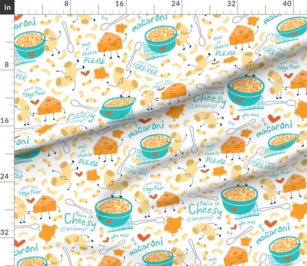 Cheese Large Cute Whimsical Funny Macaroni Pasta Custom Printed Fabric by Spoonflower Various Fabrics by the Yard or Fat Quarter